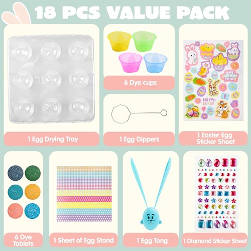 Klever Kits 20-Piece Easter Egg DIY Decoration Set with Gradient Dye Sheets, Egg Racks & Stickers — Party Gift & Egg Hunt detail image 9