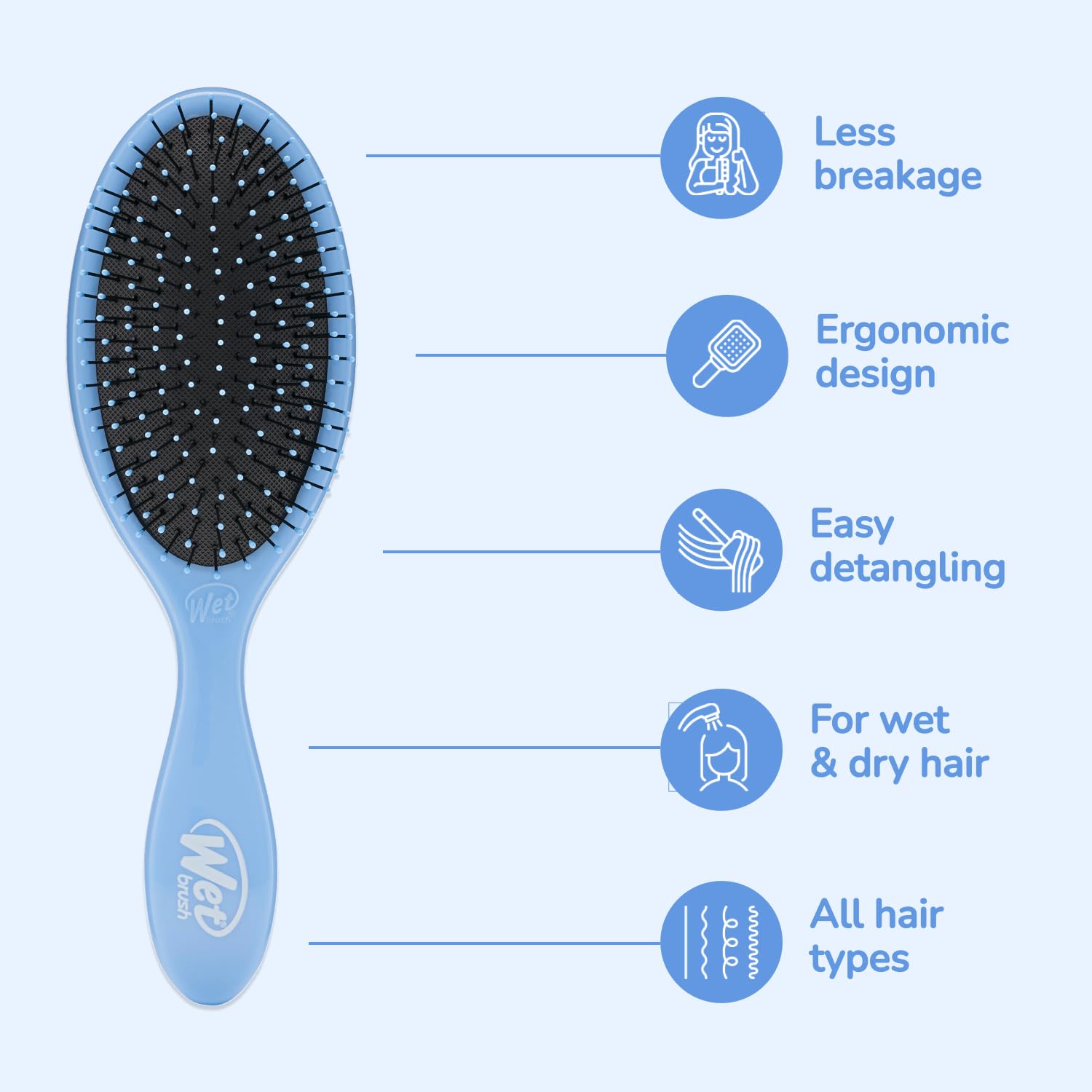 Wet Brush Original Detangler Hair Brush, Sky, For All Hair Textures detail image 4