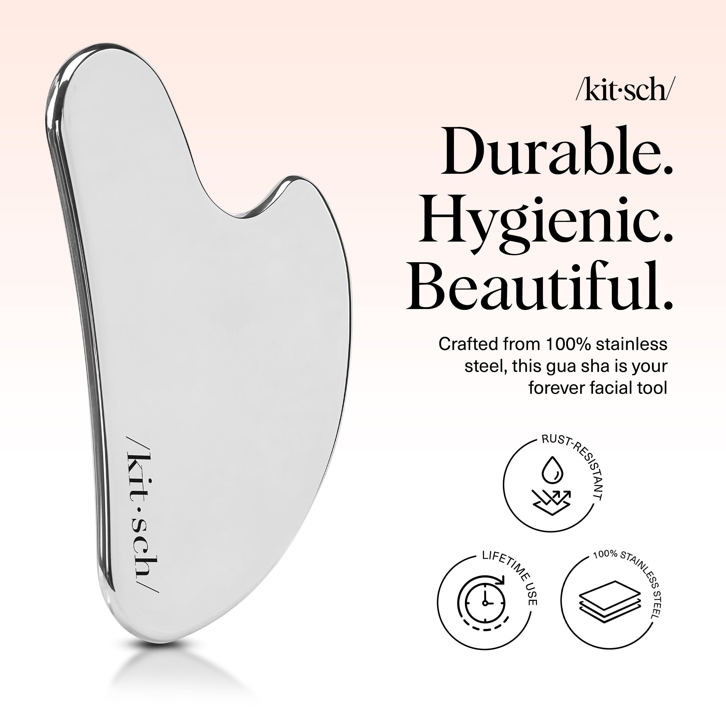 Kitsch Stainless Steel Gua Sha Facial Tool – Face Sculpting, Neck Massager, Double Chin Reducer, Lymphatic Drainage Massager – Silver detail image 2