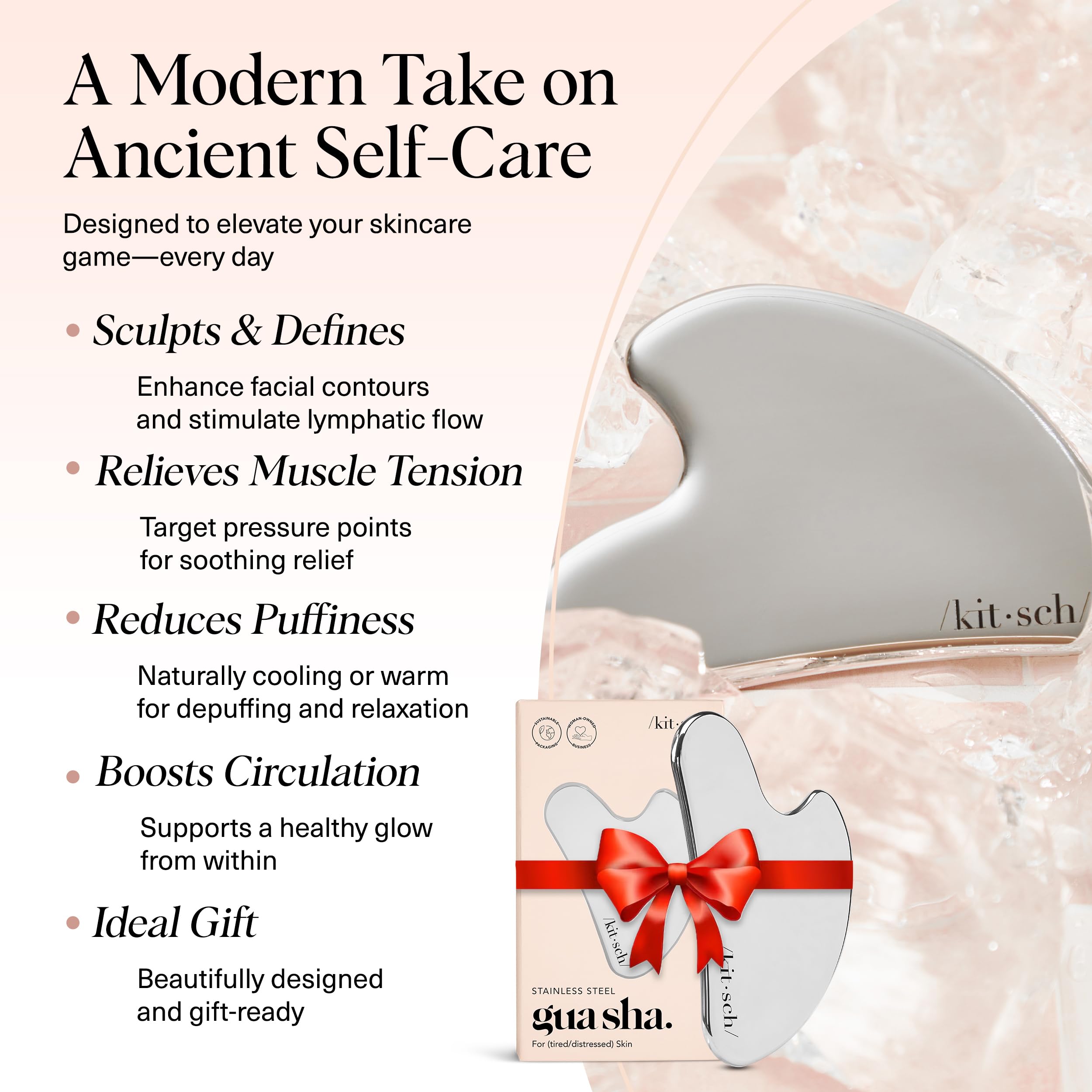 Kitsch Stainless Steel Gua Sha Facial Tool – Face Sculpting, Neck Massager, Double Chin Reducer, Lymphatic Drainage Massager – Silver detail image 3