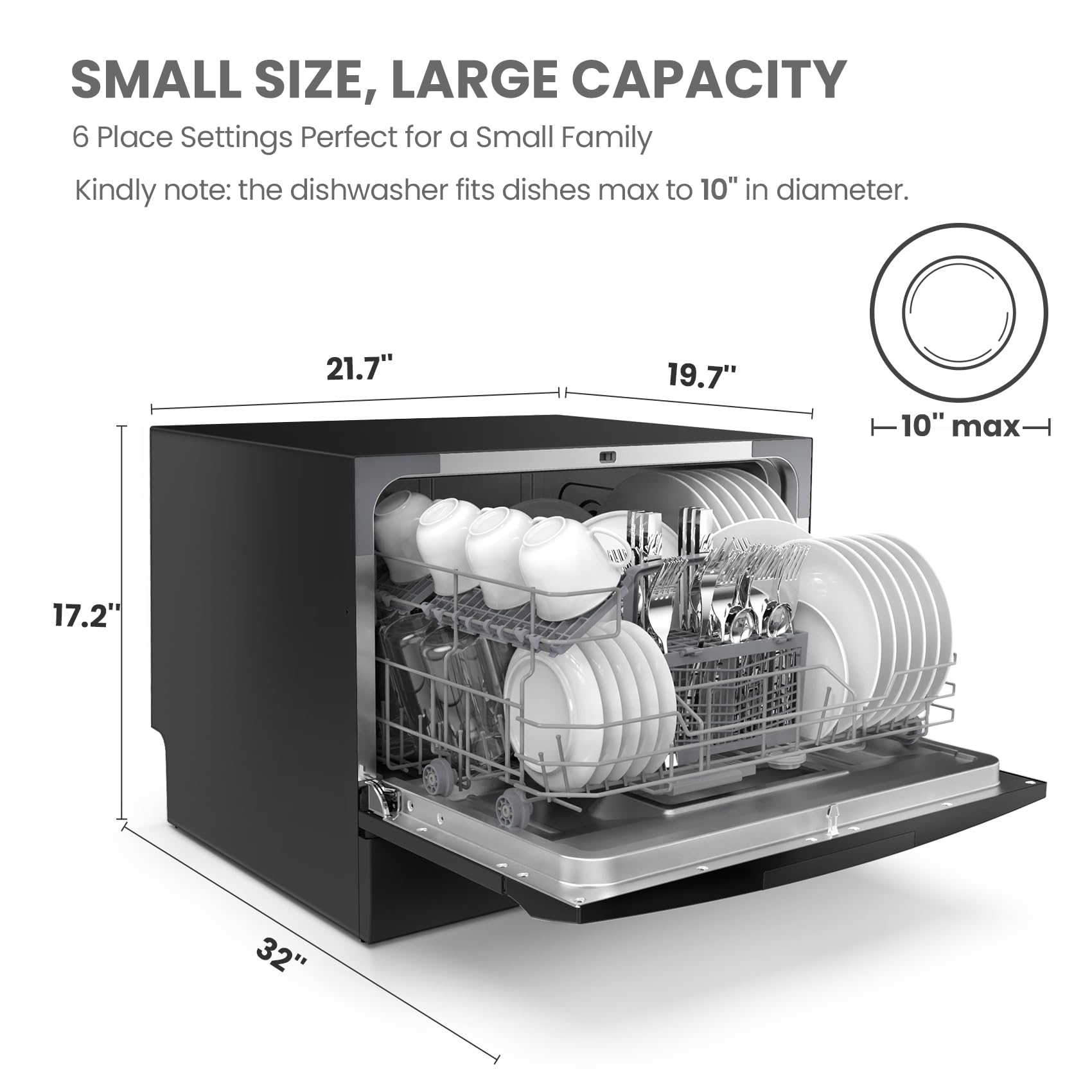 COMFEE’ Countertop Dishwasher, Energy Star Portable Dishwasher, 6 Place Settings & 8 Washing Programs, Speed, Baby-Care, ECO& Glass, Dish Washer for Dorm, RV& Apartment, Black detail image 2