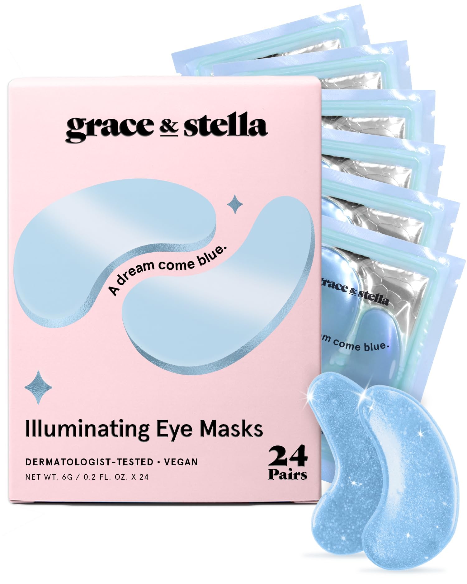 grace & stella Award-Winning Vegan Gel Under Eye Patches for Puffy Eyes, Dark Circles & Fine Lines (24 Pairs, Blue) detail image 1