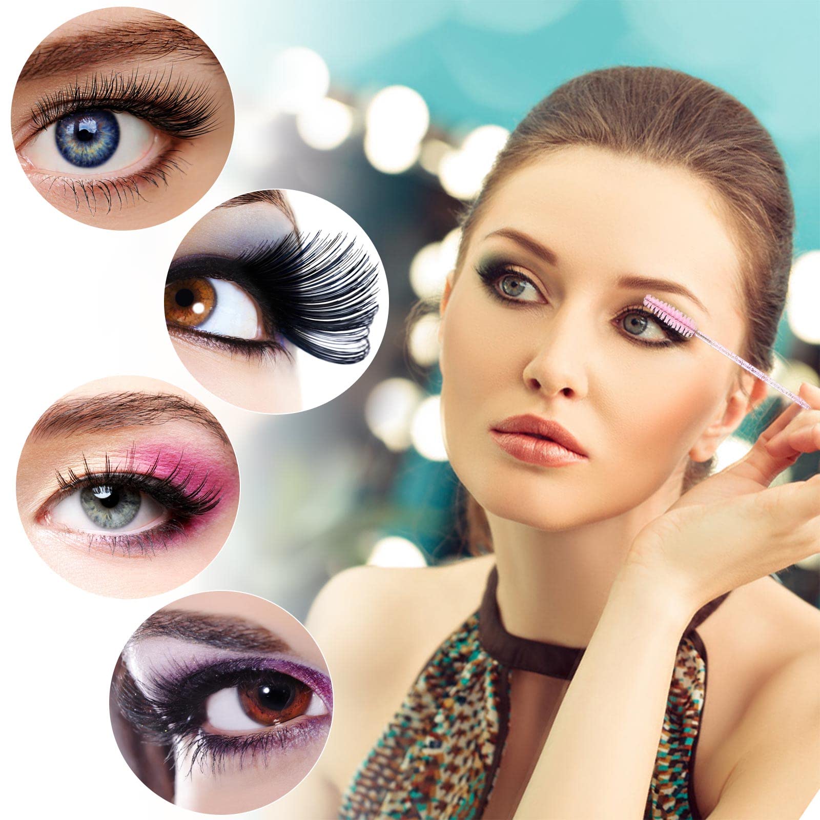 100 Pcs Disposable Mascara Wands, Crystal Eyebrow Spoolies Brush for Eyelash Extensions, Pink Lash Brushes with Container detail image 7