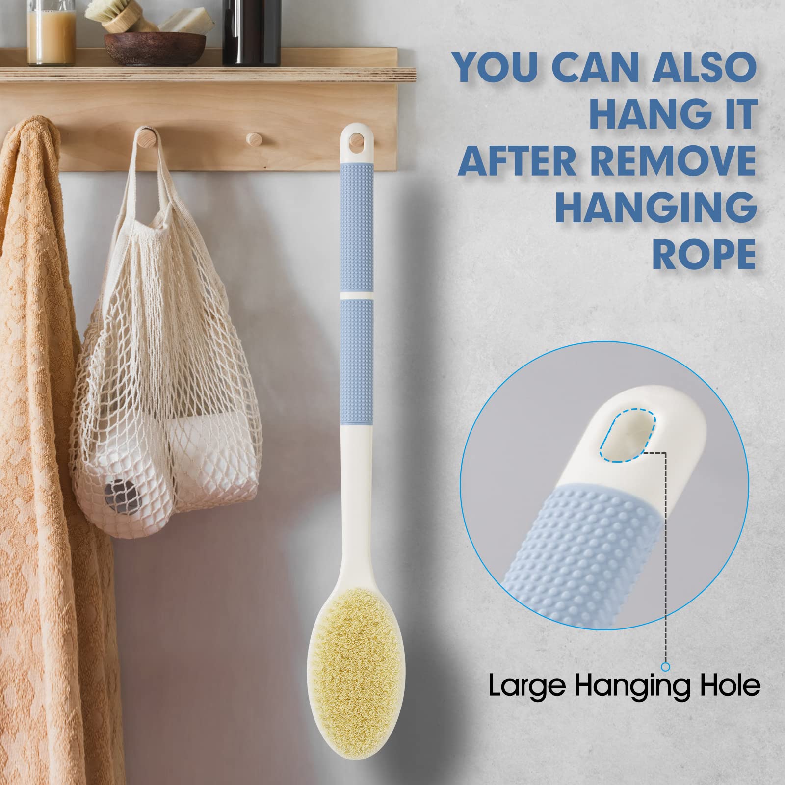 Backski Back Scrubber Anti Slip for Shower, Shower Brush Long Handle with Stiff and Soft Bristles, Body Exfoliator for Bath or Dry Brush(Blue) detail image 7