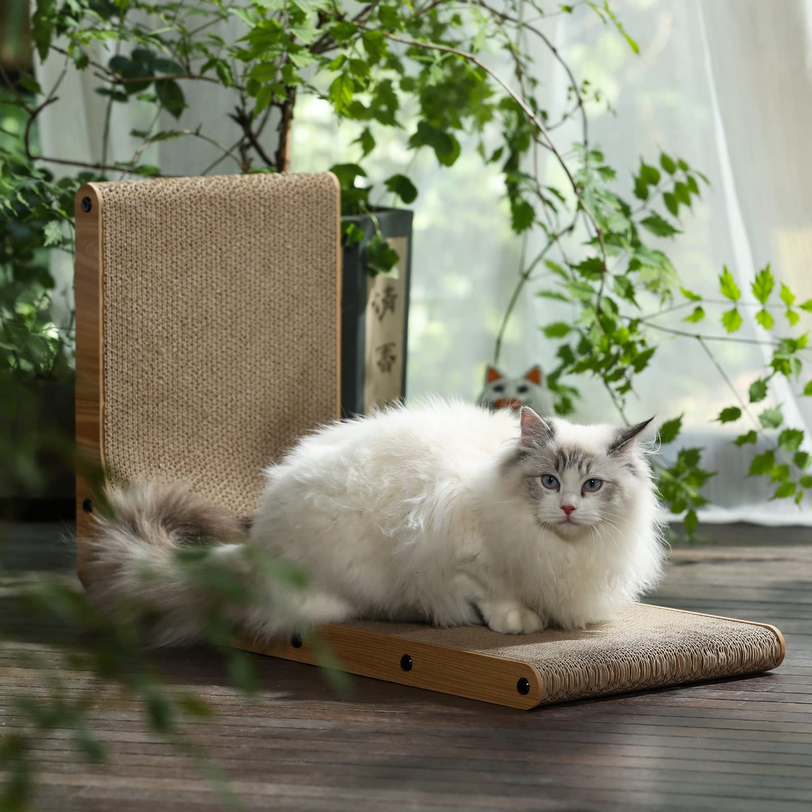 FUKUMARU Cat Scratcher, 26. 8 Inch L-Shaped Wall/Floor Scratching Pad with Rolling Ball, Large Cardboard Scratcher for Indoor Cats detail image 5