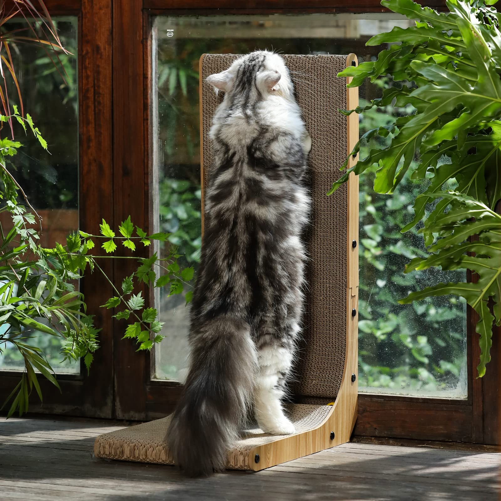 FUKUMARU Cat Scratcher, 26. 8 Inch L-Shaped Wall/Floor Scratching Pad with Rolling Ball, Large Cardboard Scratcher for Indoor Cats detail image 6