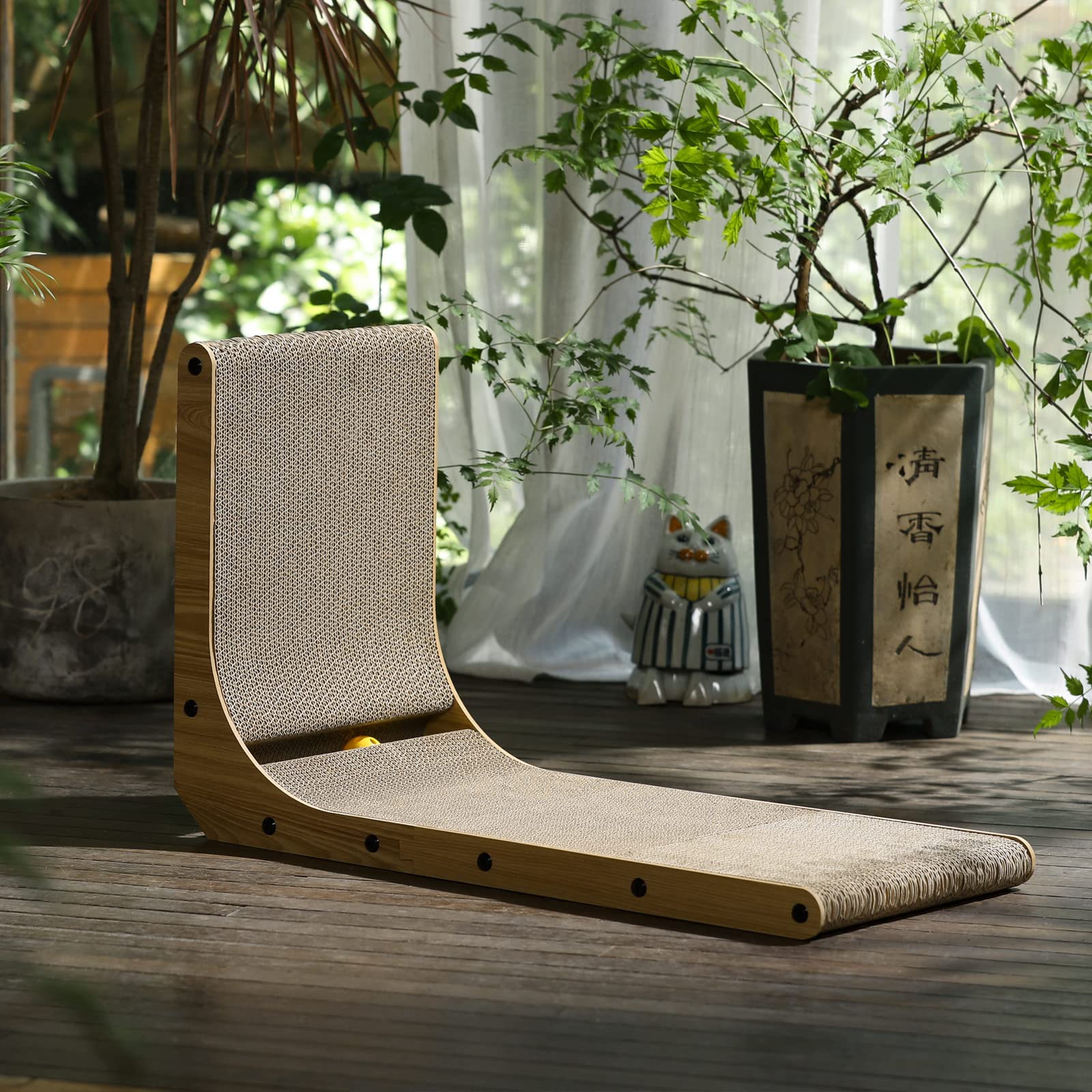FUKUMARU Cat Scratcher, 26. 8 Inch L-Shaped Wall/Floor Scratching Pad with Rolling Ball, Large Cardboard Scratcher for Indoor Cats detail image 8