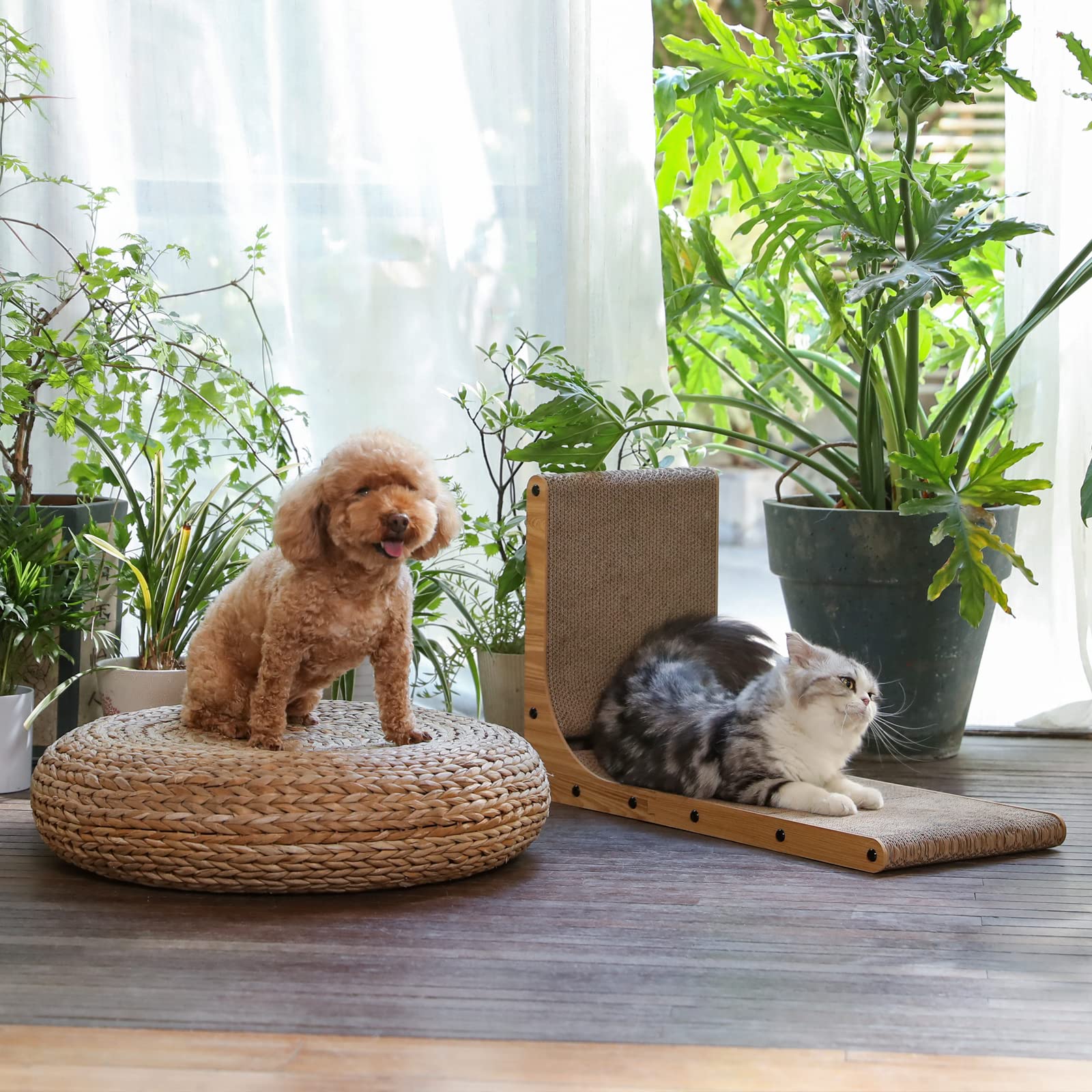 FUKUMARU Cat Scratcher, 26. 8 Inch L-Shaped Wall/Floor Scratching Pad with Rolling Ball, Large Cardboard Scratcher for Indoor Cats detail image 4