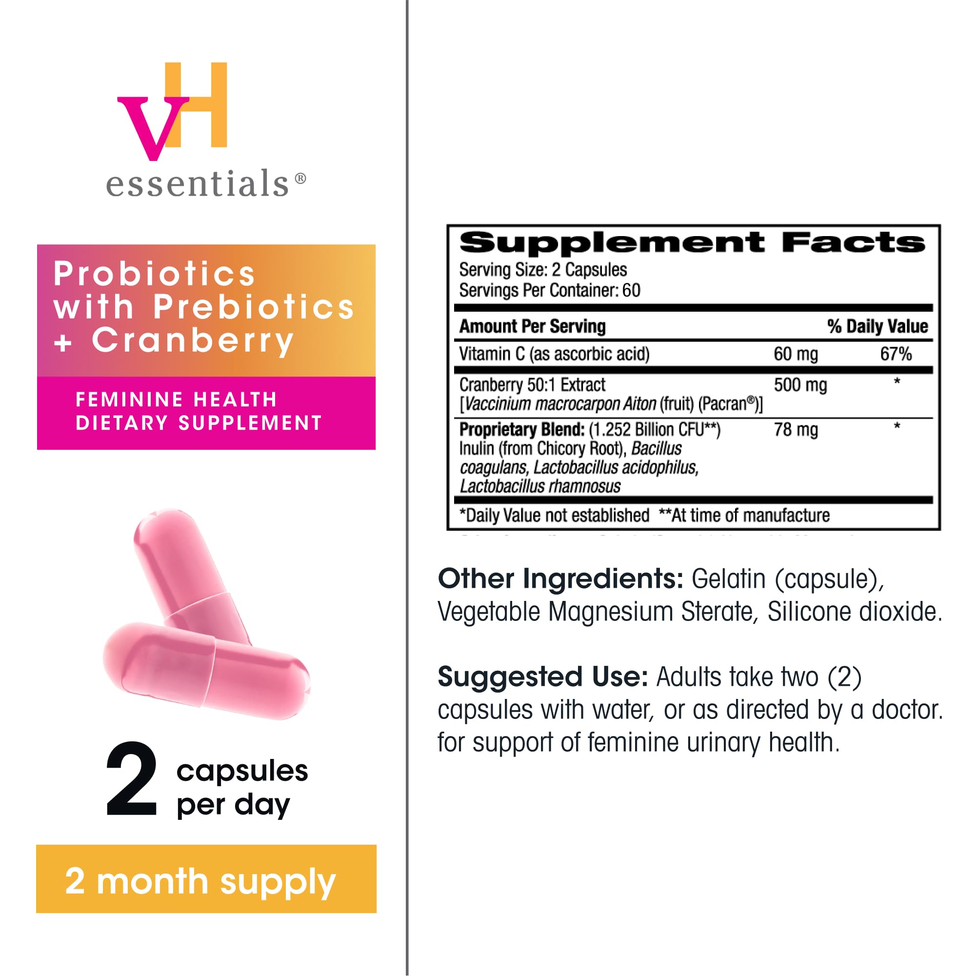 vH Essentials Probiotics for Women with Prebiotics, Cranberry & Vitamin C - 120 Capsules (60 Day Supply) detail image 5