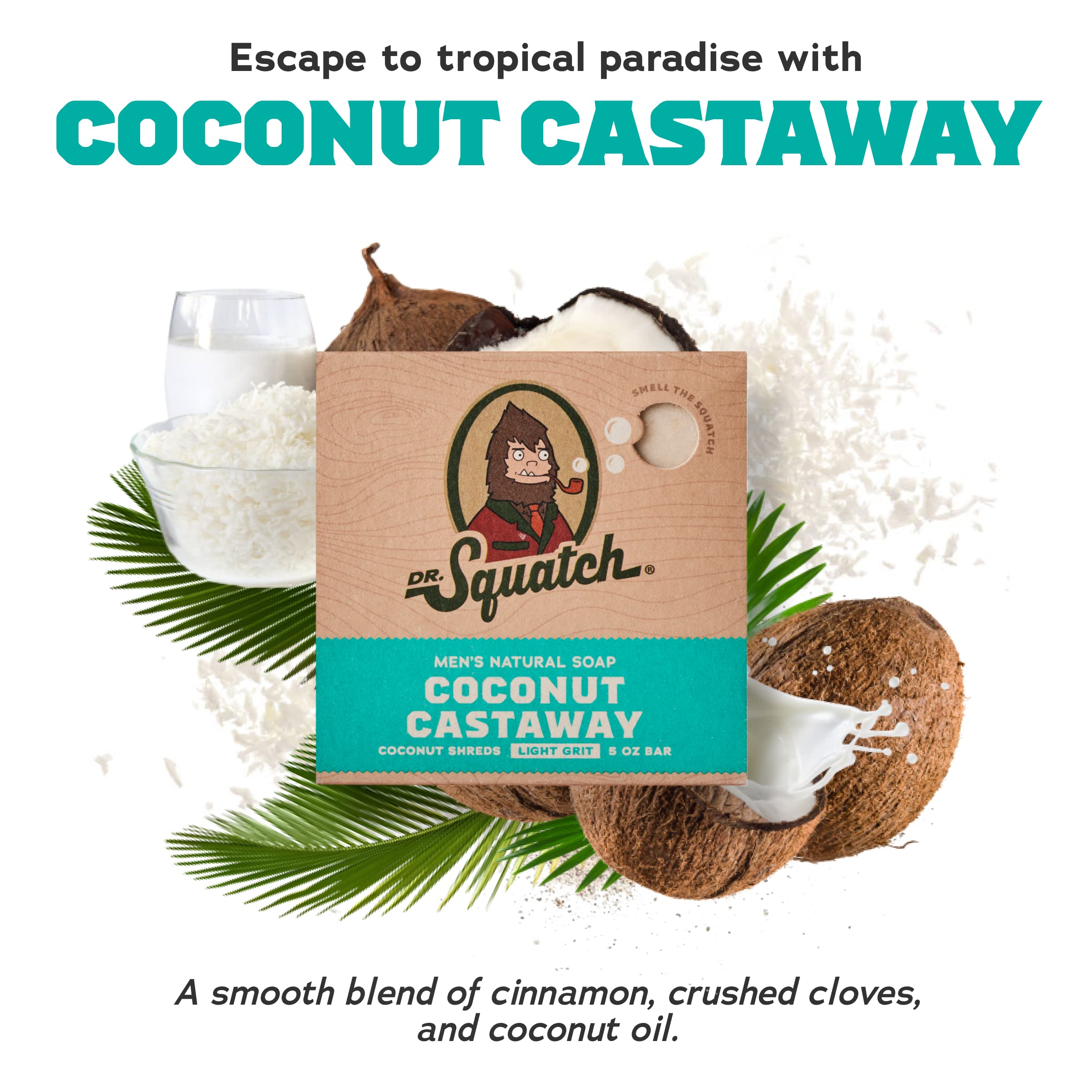 Dr. Squatch Natural Men’s Bar Soap - Cold Process Body Soap Bar with Natural Oils - Gifts for Men - Coconut Castaway, Fresh Falls & Cool Fresh Aloe (5 oz, 3-Pack) detail image 2