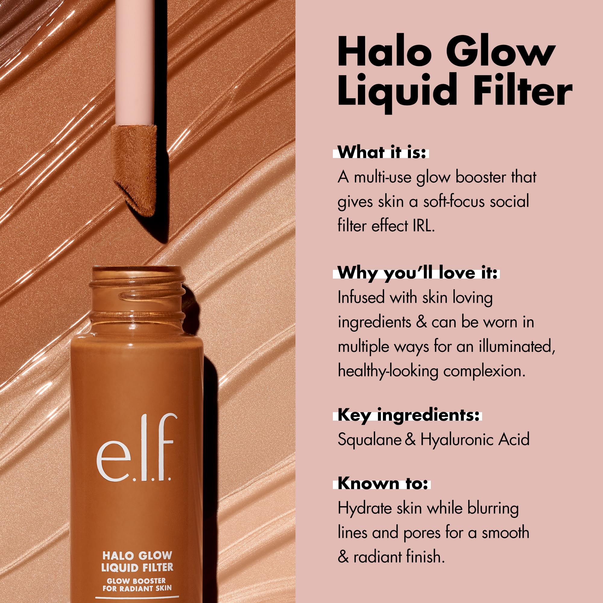 e. l. f. Halo Glow Liquid Filter, Hydrating Complexion Boost, 3 Light/Medium detail image 3