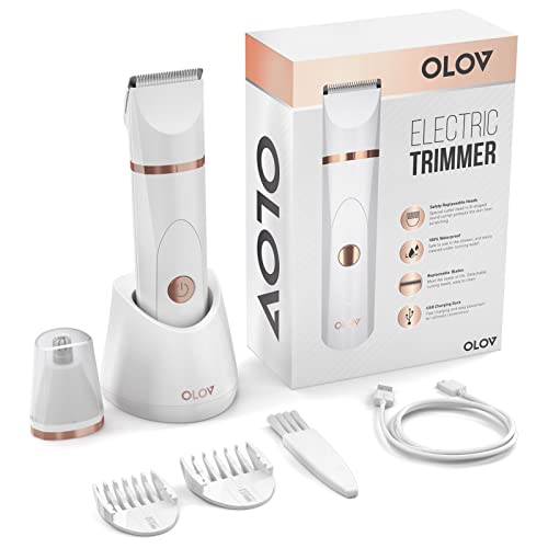 OLOV Electric Body Hair Trimmer - Groin & Bikini Trimmer for Men & Women - Wet/Dry Rechargeable Shaver with Replaceable Ceramic Blades, USB Charging Dock, Waterproof, White detail image 9