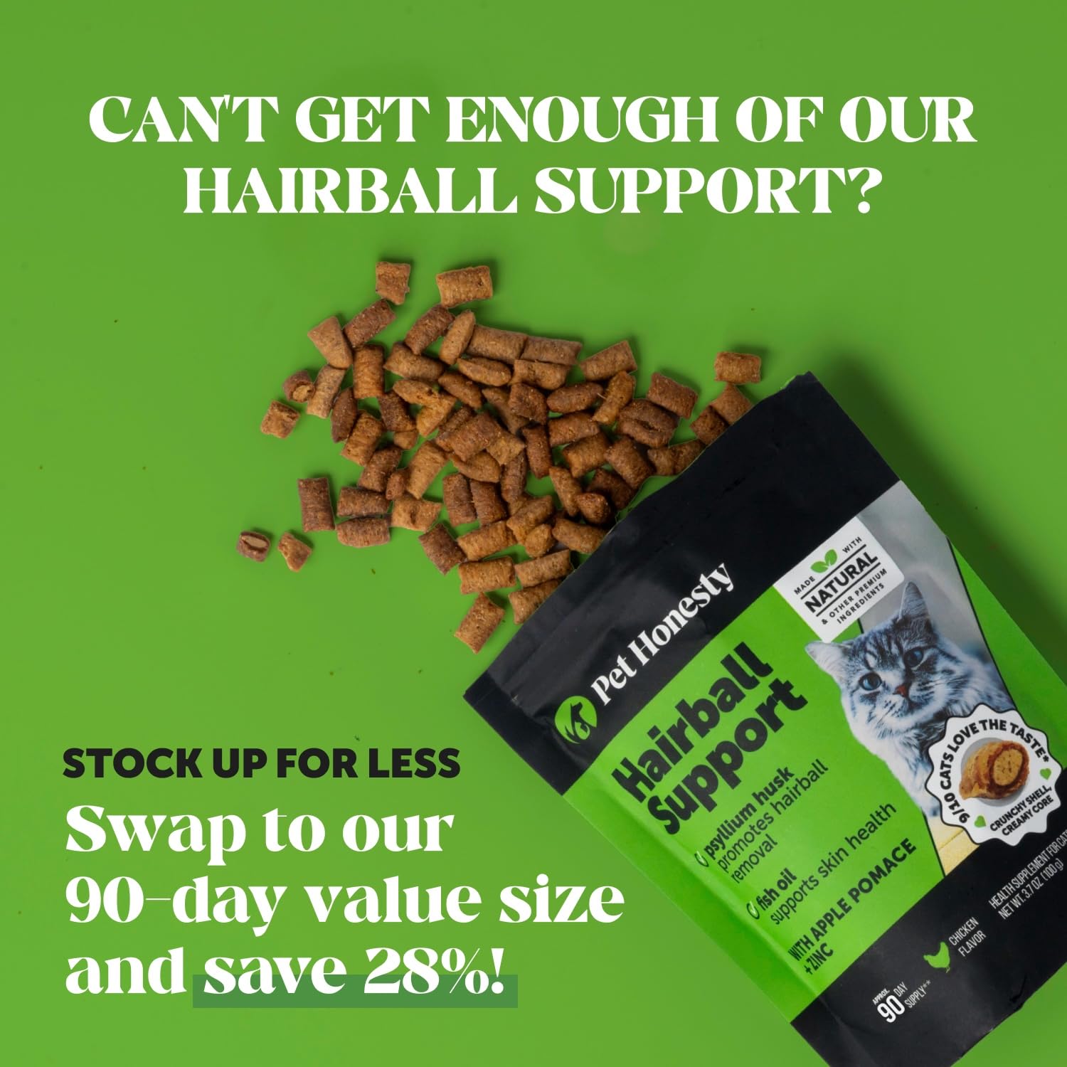 Cat Hairball Remedy Treats - Dual Texture Crunchy Creamy Hairball Treatment for Cats, Furball Relief Control Supplement with Fiber, Fish Oil for Indoor Cats Skin Coat Digestion (30-Day Supply) detail image 4