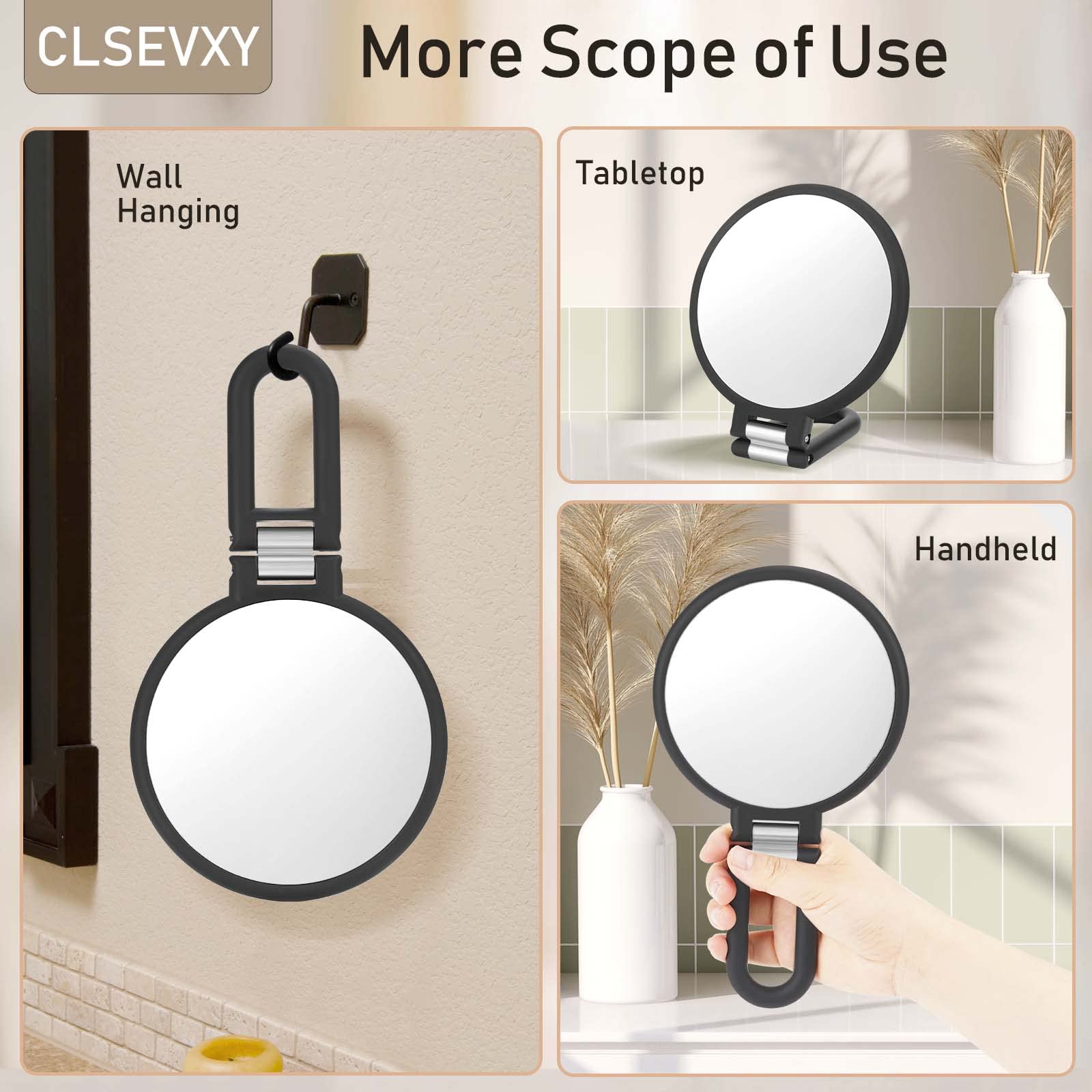 CLSEVXY Magnifying Handheld Mirror Double Sided, 1X 15X Magnification Hand Mirrors, Travel Folding Hand Held Mirror, 360°Rotation Pedestal Makeup Vanity Mirror detail image 5