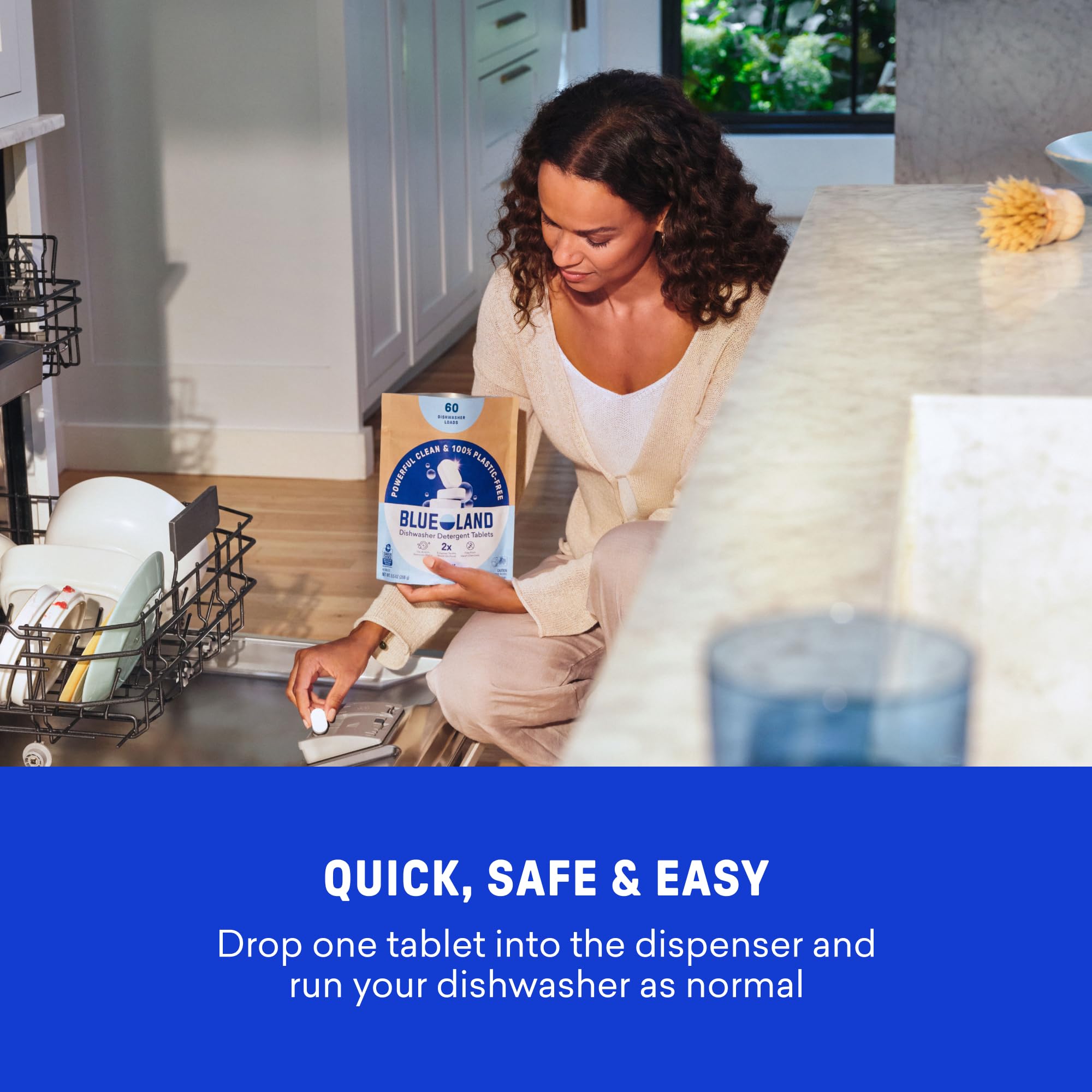 BLUELAND 100% Plastic-Free Dishwasher Detergent Tablets, 60 ct, Free & Clear detail image 8