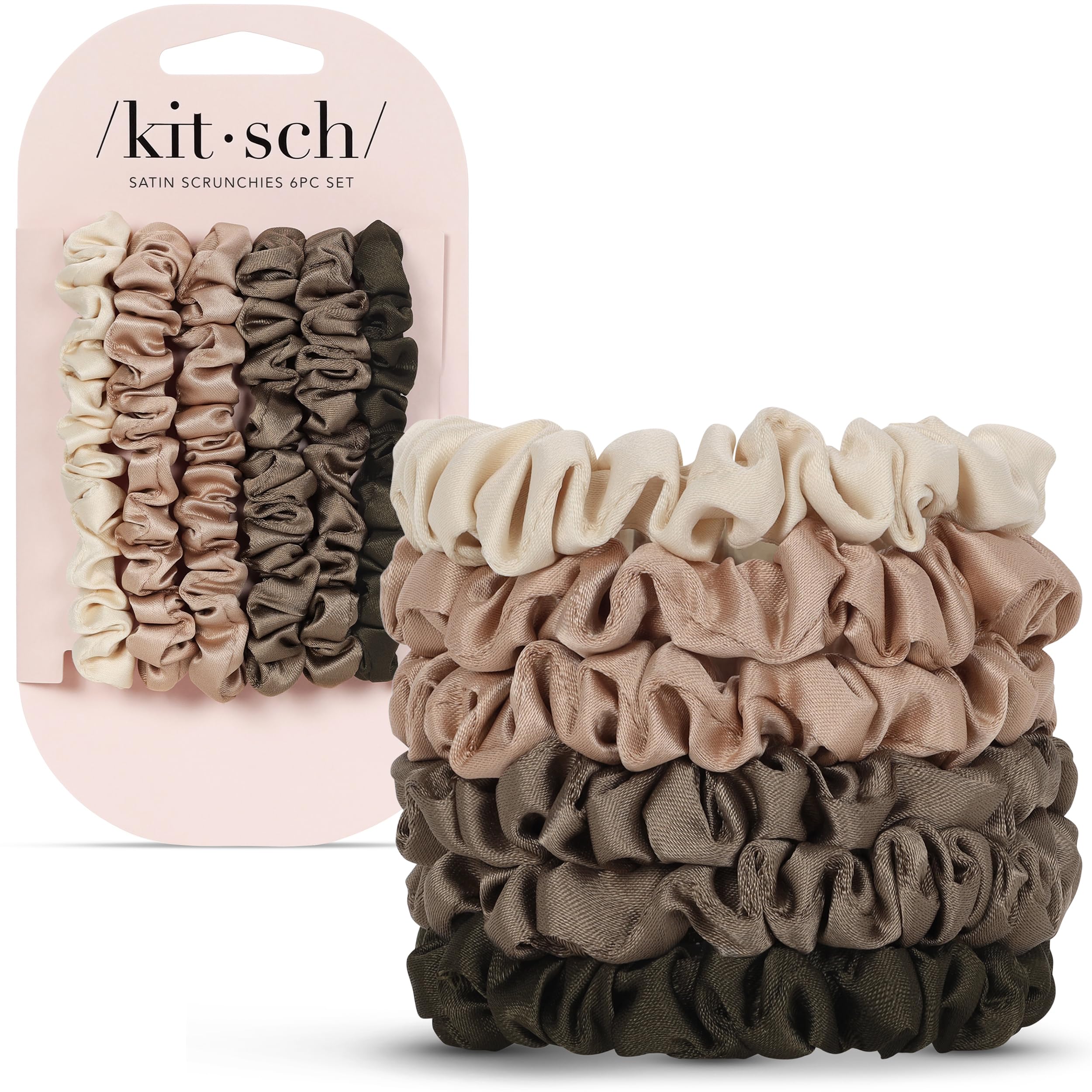 Kitsch Ultra-Petite Satin Scrunchies for Women - Eucalyptus, 6 pcs detail image 1