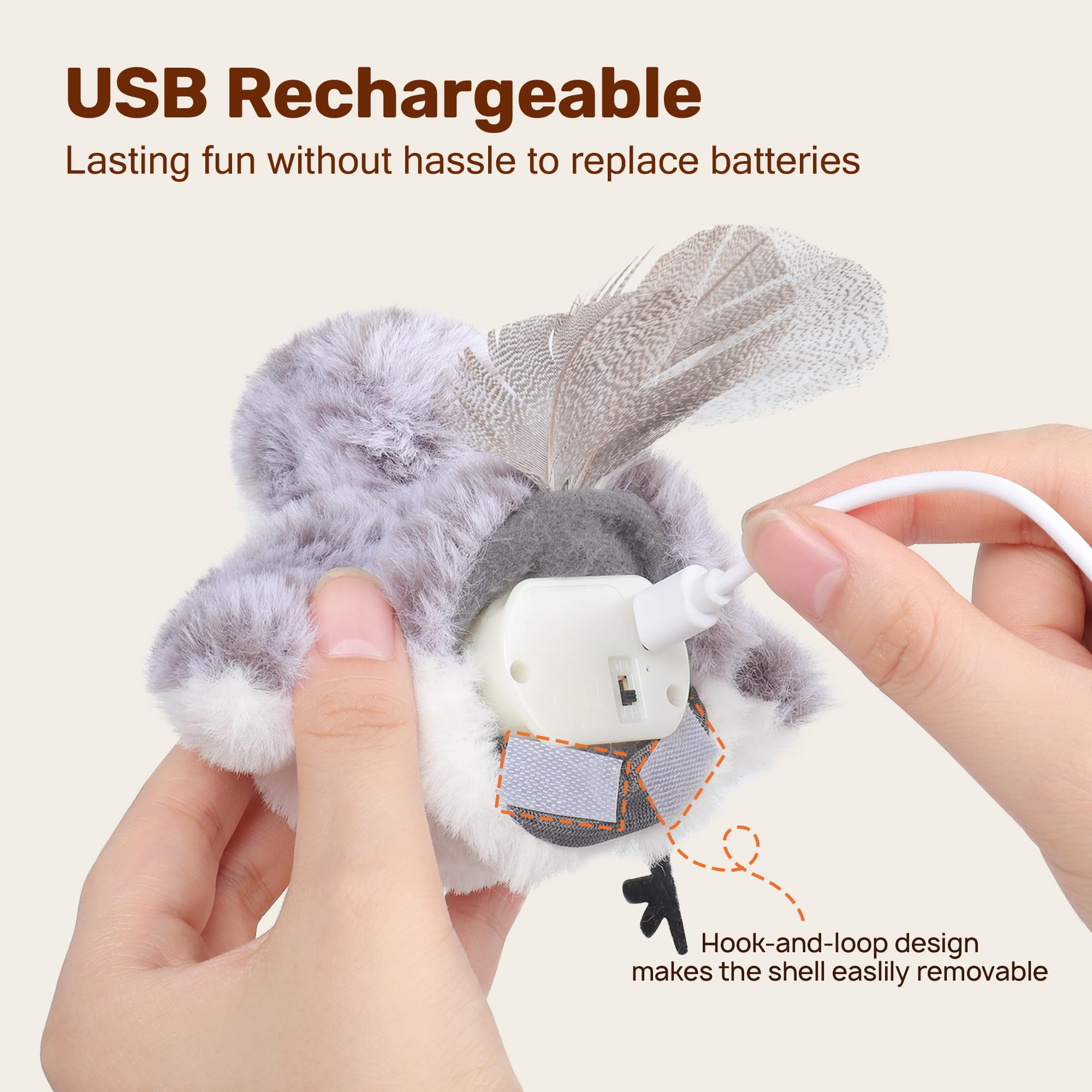 Potaroma Rechargeable Flapping Bird Cat Toy — Lifelike Sandpiper with Chirping Sound, Touch-Activated, Catnip Pouch, Interactive Exercise Toy for Kittens & All Breeds (4. 0") detail image 5