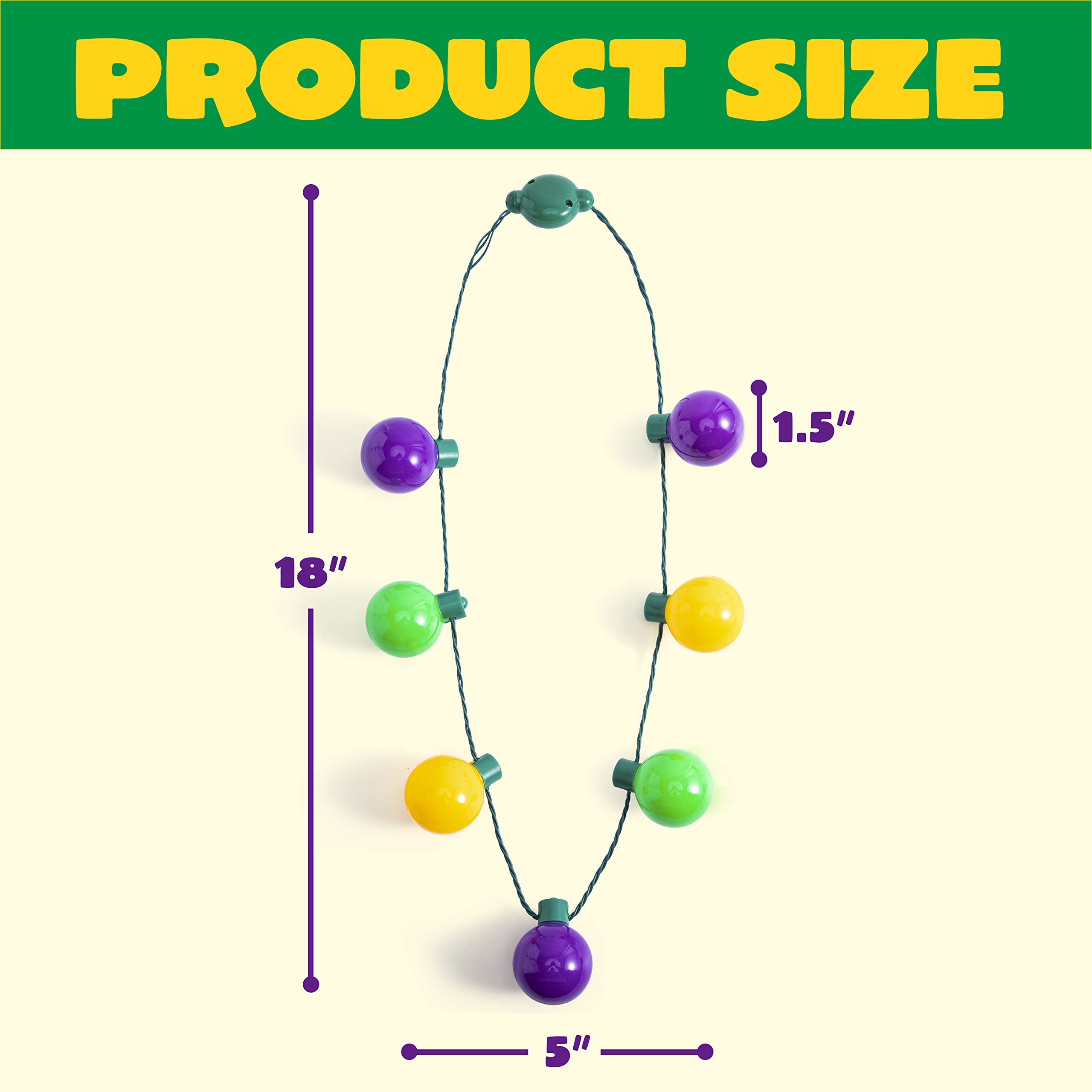 JOYIN 3-Pack Mardi Gras LED Bulb Necklaces (Purple/Green/Gold) with 6 Flash Modes detail image 5