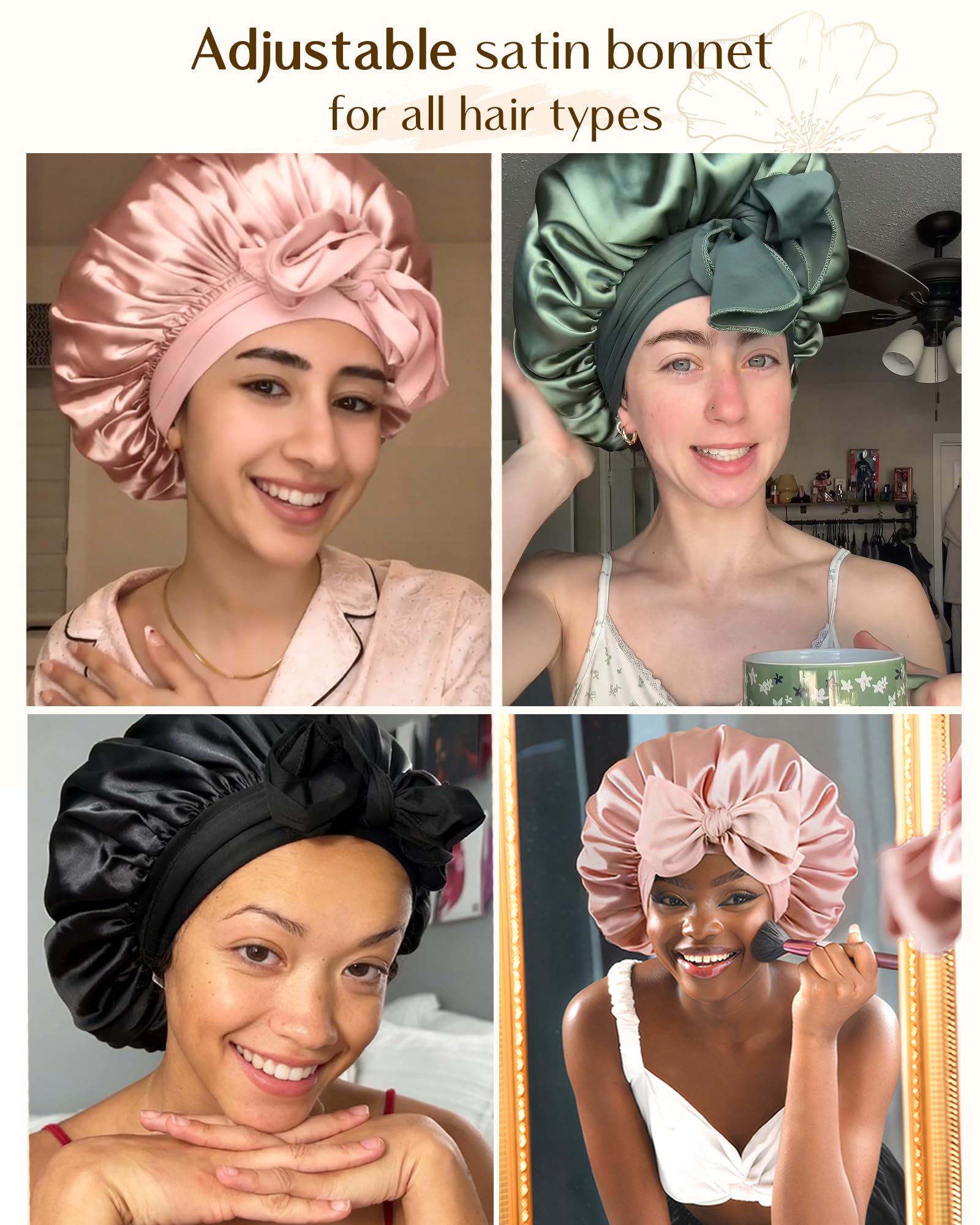YANIBEST Adjustable Women's Sleep Silk/Satin Double-Layer Bonnet - Reduces Friction, Prevents Frizz, Ideal for Curly Hair detail image 5
