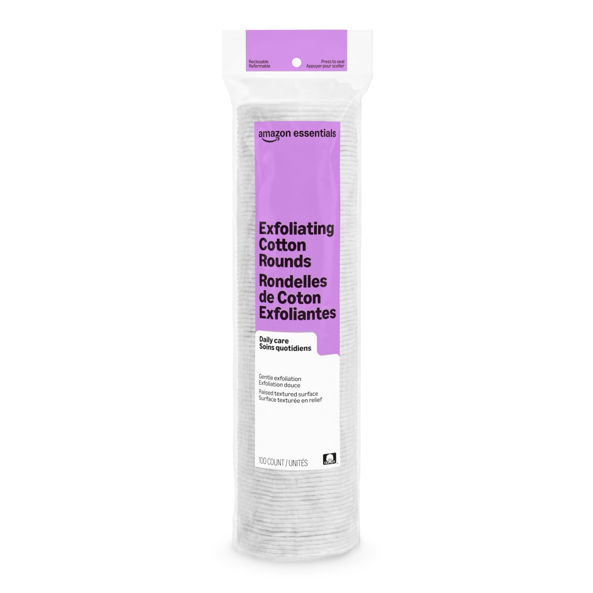 Amazon Essentials Exfoliating Cotton Rounds, 100 Count (Pack of 1) (Previously Amazon Basics) detail image 1