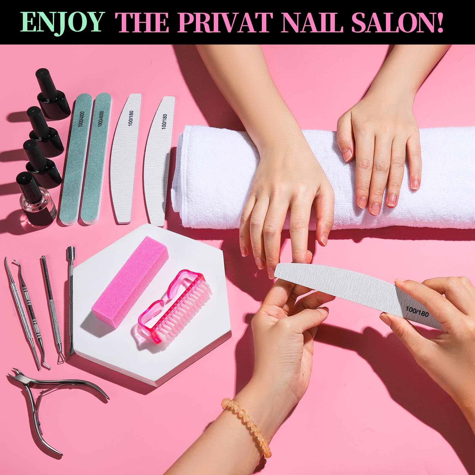 FANDAMEI Nail Care Kit, Nail Files 100/180, Nail Buffer Block, Cuticle Nippers, Cuticle Trimmer, Cuticle Pusher, Nail Tools, Nail Kit, Pedicure & Manicure Tools, Nail Prep Kit, Manicure Kit for Women detail image 6