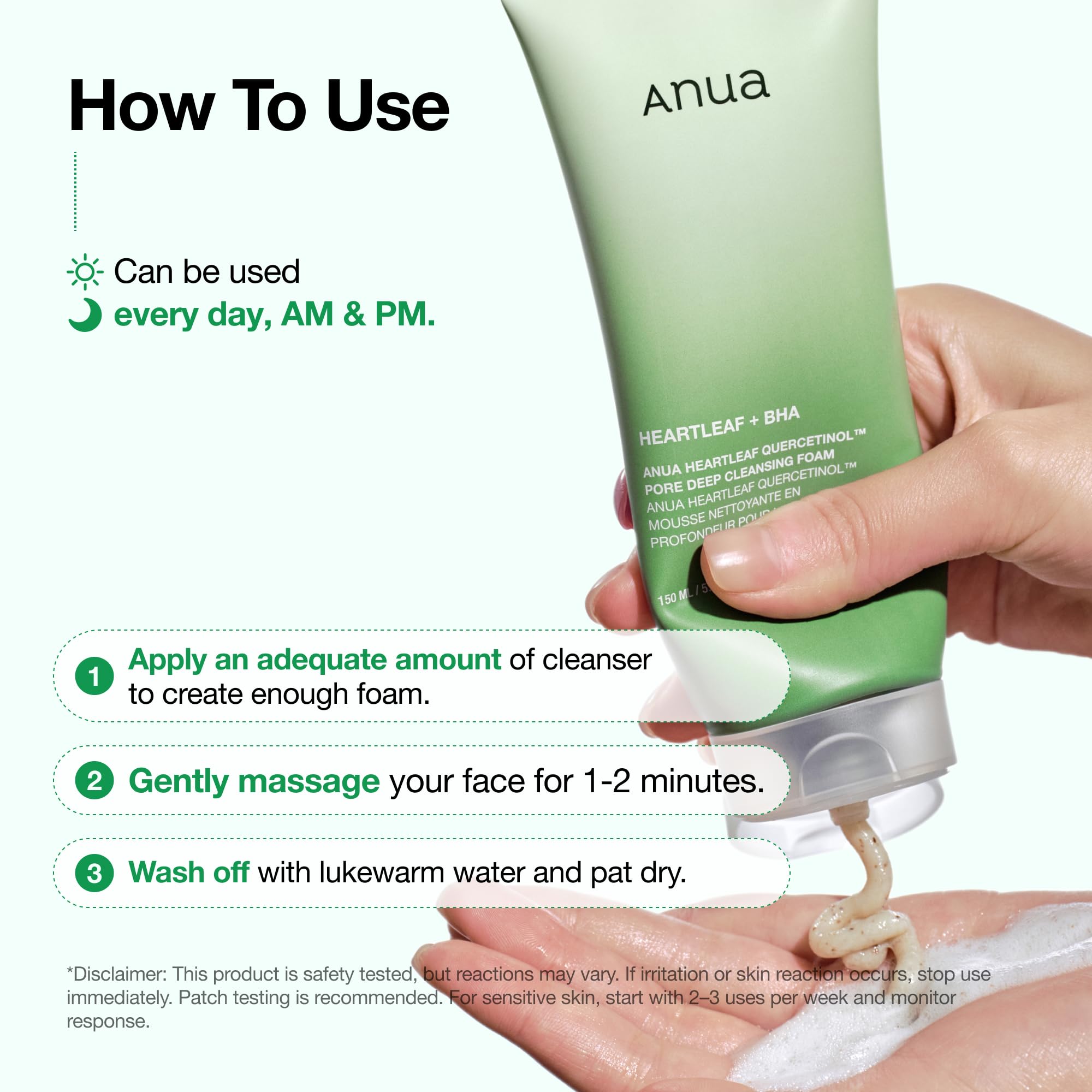 Anua Heartleaf Quercetinol Pore Deep Cleansing Foam, Hydrating Daily Facial Cleanser with BHA, 5. 07 fl oz detail image 7