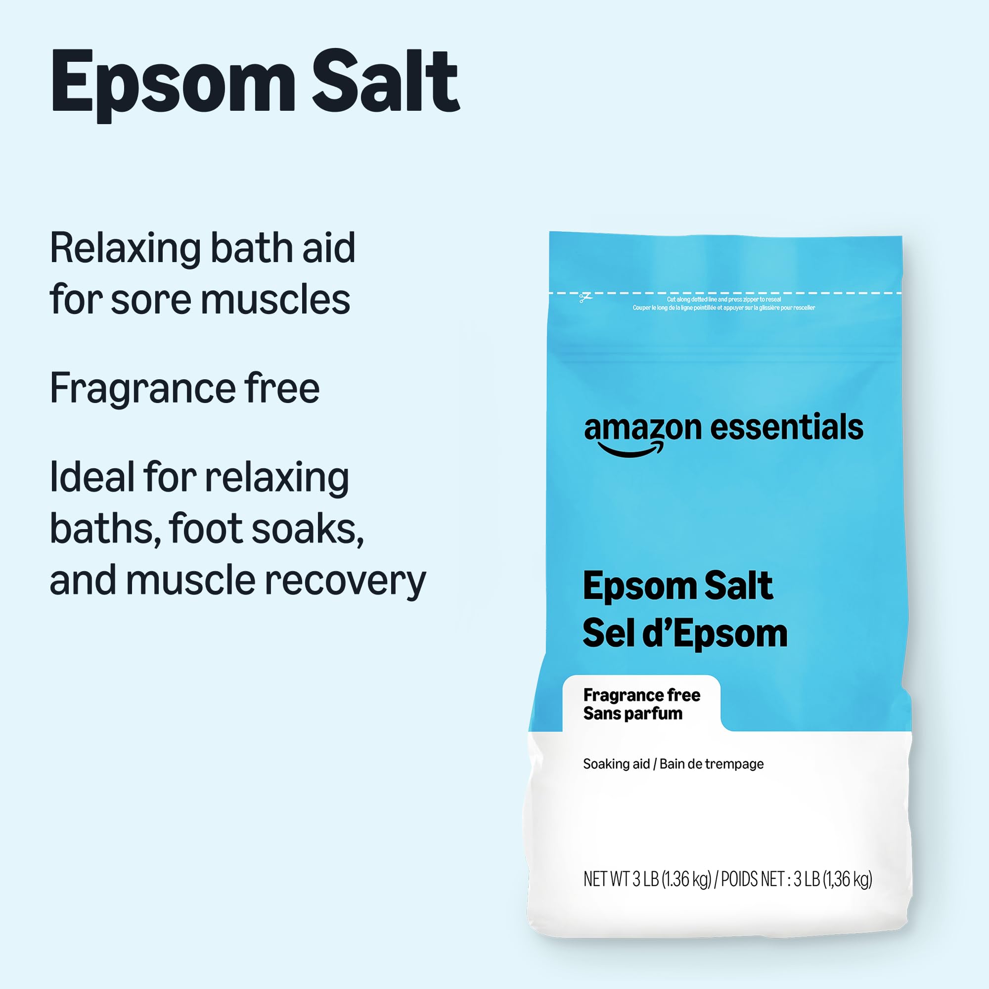 Amazon Essentials Epsom Salt Soak, Magnesium Sulfate USP, 3 Pound, 1-Pack (Previously Amazon Basics) detail image 3