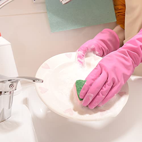 Rubber Kitchen Dishwashing Gloves — 4 Pairs, Colorful Reusable Household Cleaning Gloves (Medium: Blue, Pink, Yellow, Red) detail image 9
