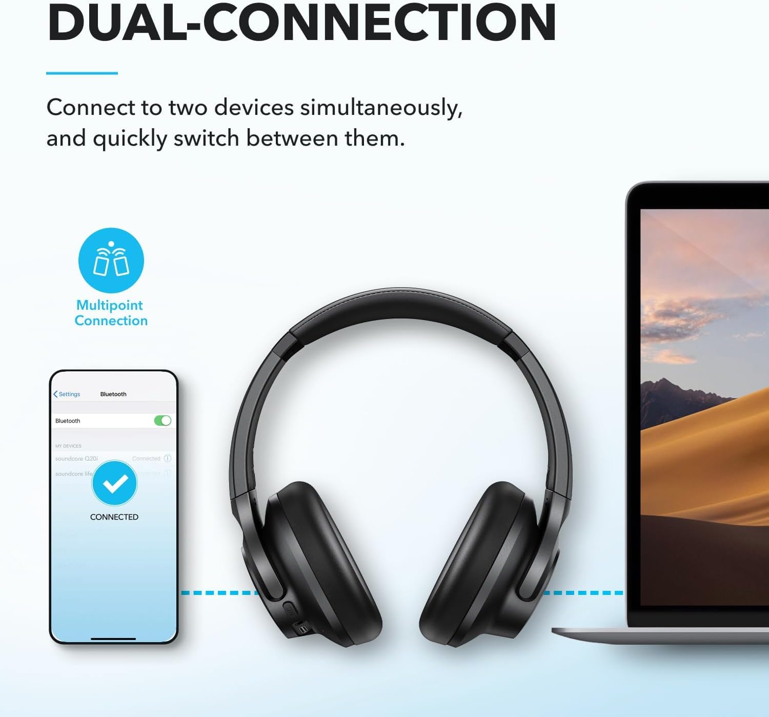 Soundcore by Anker Q20i Hybrid Active Noise Cancelling Headphones, Wireless Over-Ear Bluetooth, 40H Long ANC Playtime, Hi-Res Audio, Big Bass, Customize via an App, Transparency Mode (Black) detail image 7