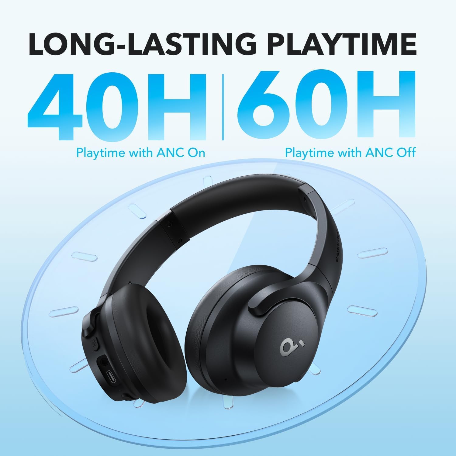 Soundcore by Anker Q20i Hybrid Active Noise Cancelling Headphones, Wireless Over-Ear Bluetooth, 40H Long ANC Playtime, Hi-Res Audio, Big Bass, Customize via an App, Transparency Mode (Black) detail image 5