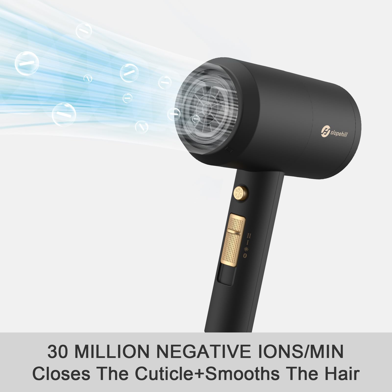 slopehill Professional Ionic Hair Dryer, Powerful 1800W Fast Drying Low Noise Blow Dryer with 2 Concentrator Nozzle 1 Diffuser Attachments for Home Salon Travel (Black) detail image 3