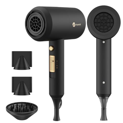 slopehill Professional Ionic Hair Dryer, Powerful 1800W Fast Drying Low Noise Blow Dryer with 2 Concentrator Nozzle 1 Diffuser Attachments for Home Salon Travel (Black) detail image 7