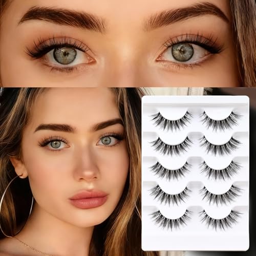 Veleasha Lashes Cat Eye False Eyelashes Wispy Lash Strips (G2) | 7-14mm Clear Band B Curl, 5 Pairs detail image 9