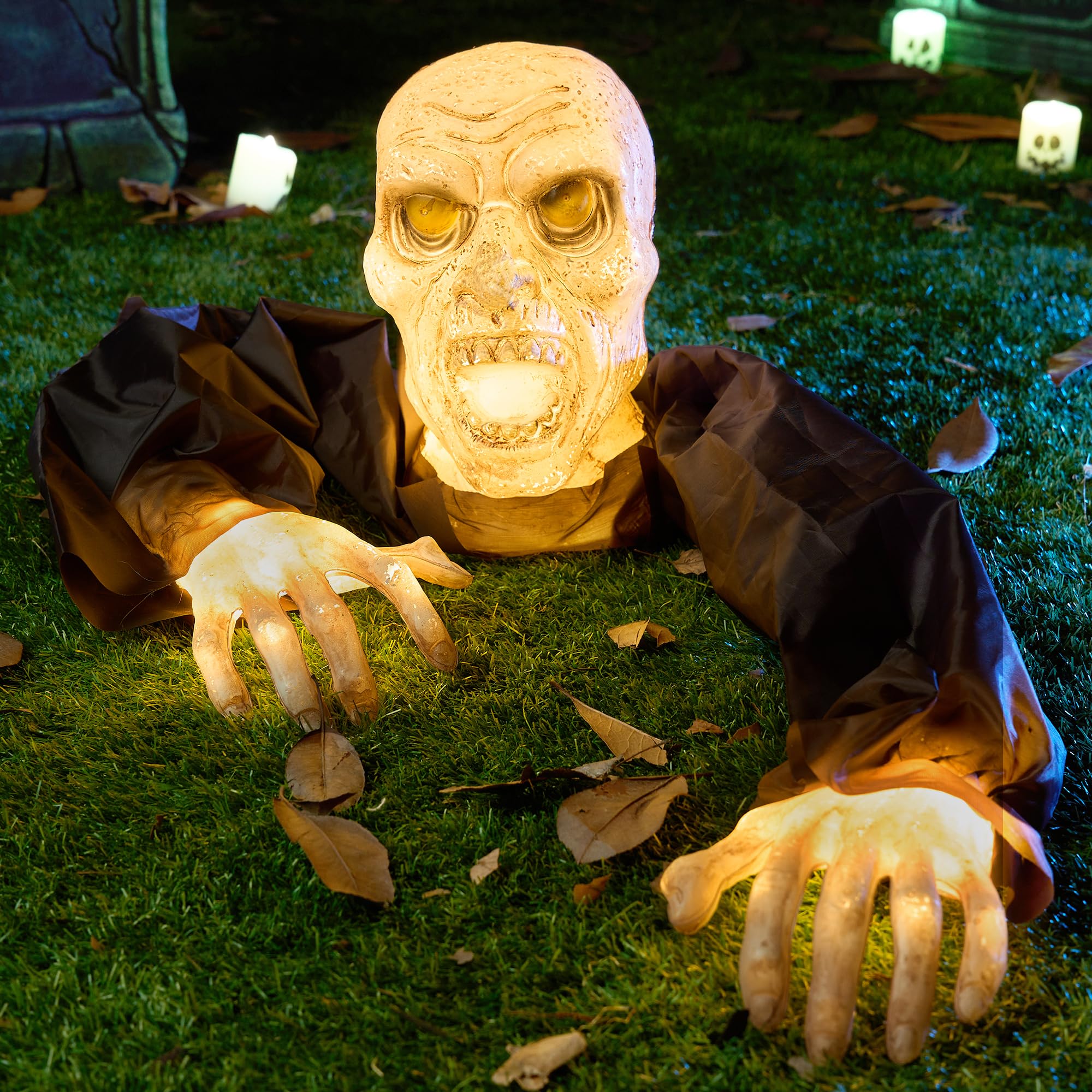 JOYIN 20. 5" Halloween Outdoor Light-Up Zombie Grave Digger – Illuminated Yard Tombstone Decoration detail image 4