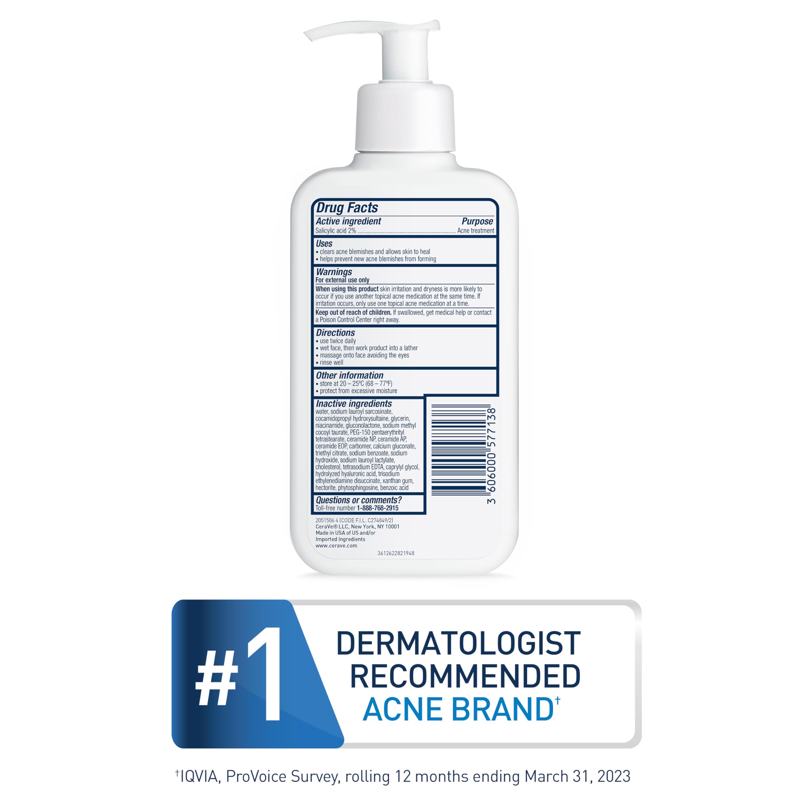CeraVe Acne Control Cleanser, 2% Salicylic Acid Treatment Formulated With Niacinamide + Ceramides + Oil Absorbing Clay, Gentle Face Wash Helps Clear & Prevent Acne, Fragrance Free, 16 Ounce detail image 7