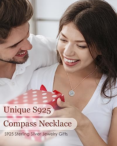 LOUISA SECRET S925 Sterling Silver Compass Birthstone Pendant Necklace for Women — Anniversary, Birthday, Graduation Gift detail image 9