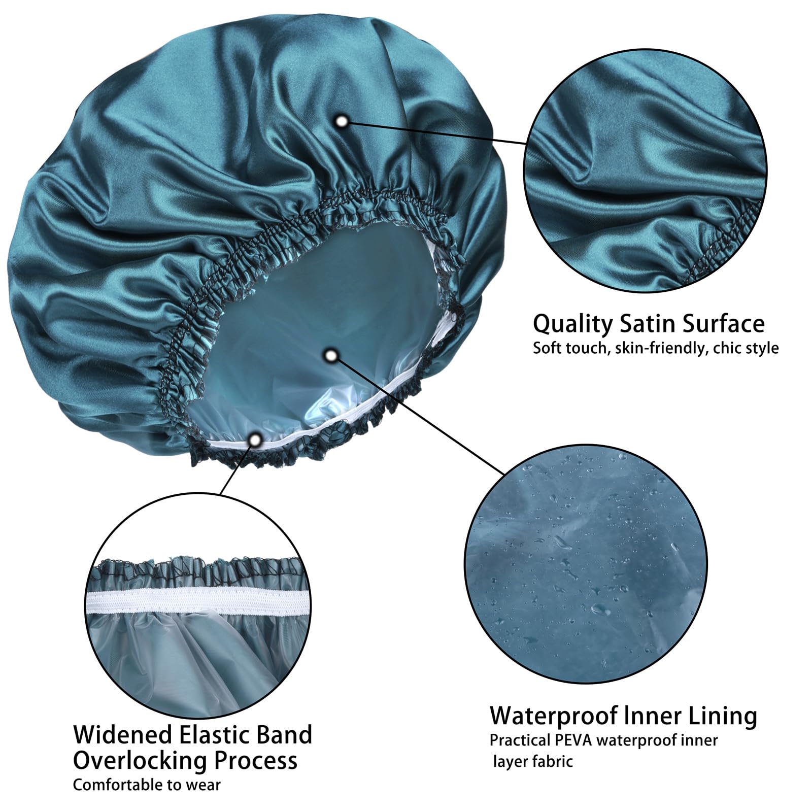 Shower Caps for Women, 4 PCS Reusable Waterproof Bath Cap detail image 3
