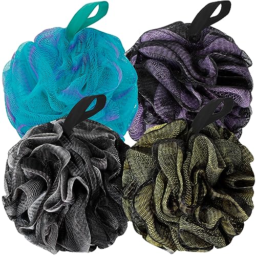 BCKENEY Bath Loofah Shower Sponge Body Back Scrubber Soft Mesh Shower Puffs Exfoliating Loofa for Women & Men Bath Accessories Cleaning Tool (Pack of 4 60G Loofah, Dark Elf) detail image 9