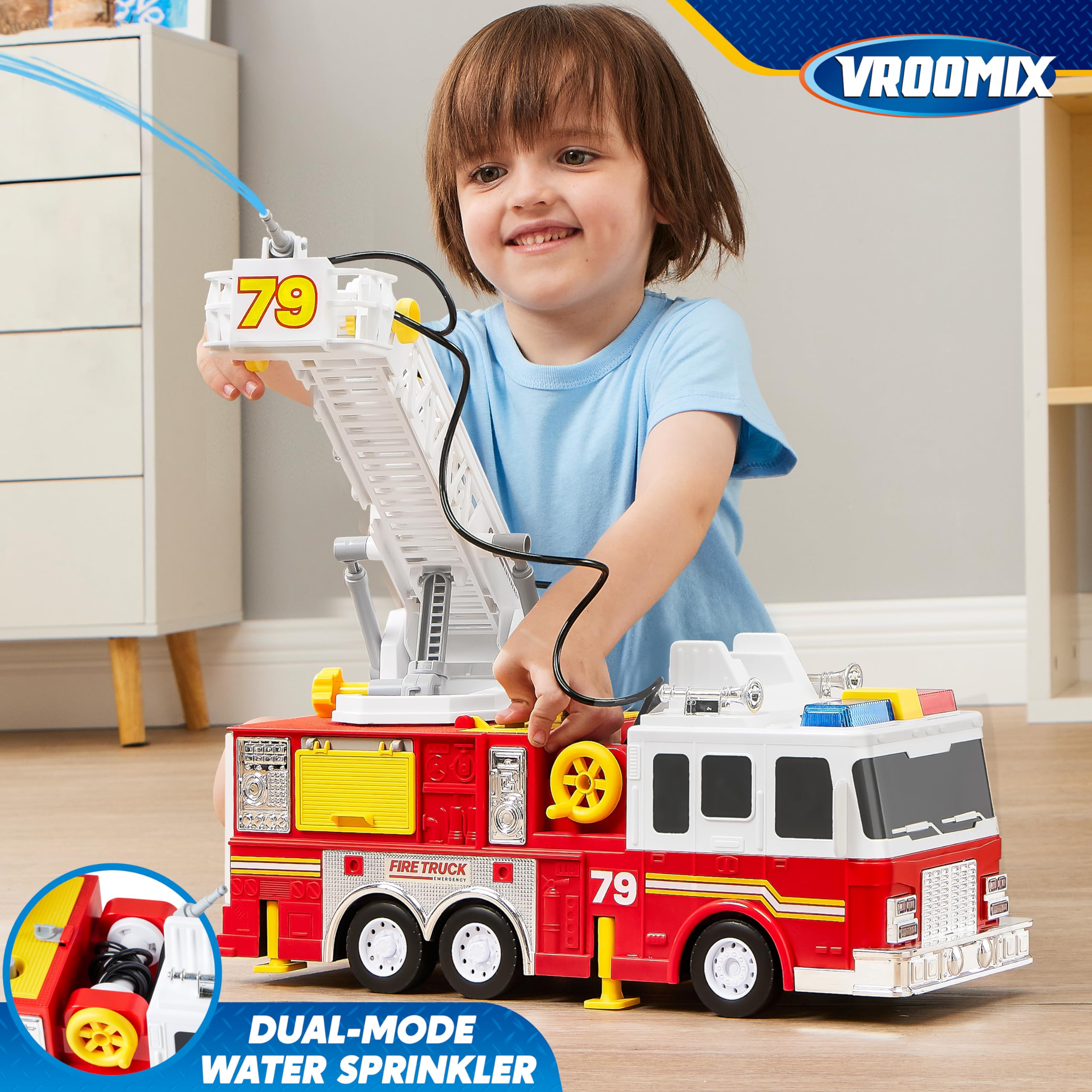 JOYIN Extra Large Kids Fire Truck Toys for Boys with 33-inch Ladder, Lights & Sprinkler Pump, Big Emergency Vehicle, Kids Toys for Age 3, 4, 5, 6, 7, Christmas Birthday Gift for Grandkids detail image 6