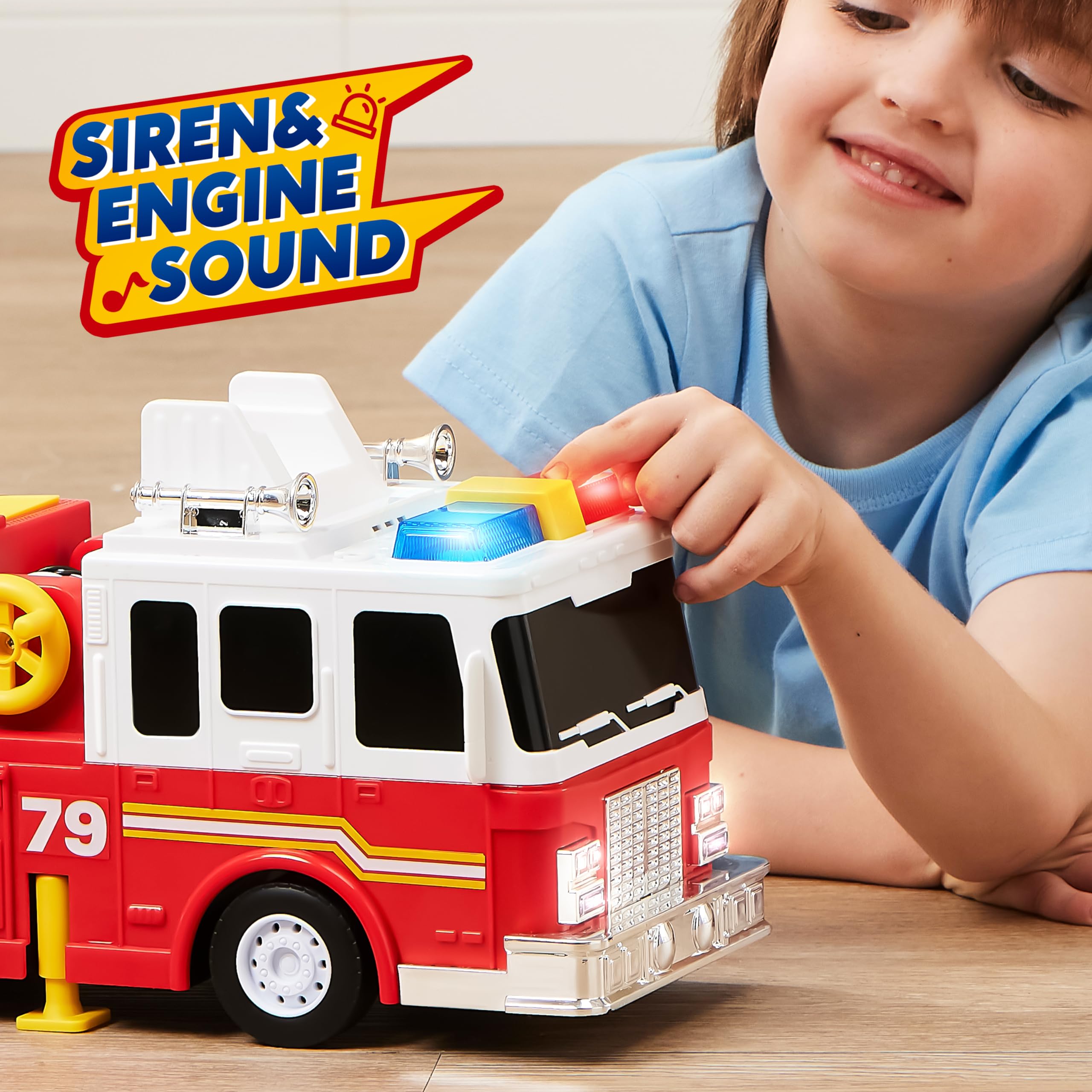 JOYIN Extra Large Kids Fire Truck Toys for Boys with 33-inch Ladder, Lights & Sprinkler Pump, Big Emergency Vehicle, Kids Toys for Age 3, 4, 5, 6, 7, Christmas Birthday Gift for Grandkids detail image 5