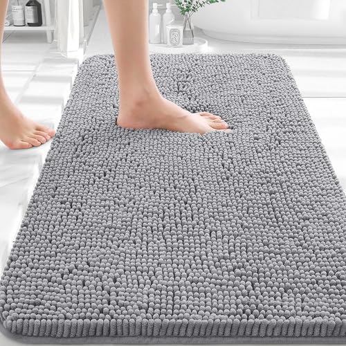 OLANLY Chenille Bath Rug 30 x 20 in Grey — Extra Soft, Absorbent, Non-Slip, Machine Washable detail image 8
