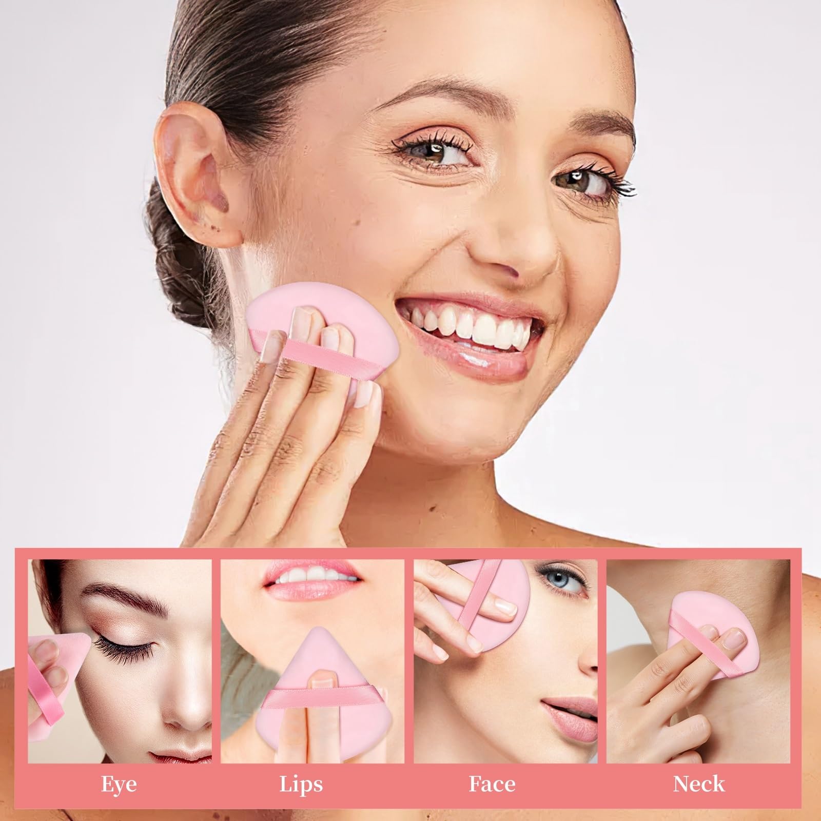 6 Pack Pink Velour Triangle Makeup Sponges — Soft Dual-Use Powder Puffs with Grip Strap detail image 5