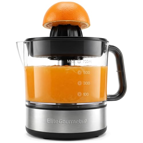 Elite Gourmet ETS623 BPA-Free 40-Watt Electric Citrus Juicer, Compact, Large Volume, Pulp Control, Oranges, Lemons, Limes, Grapefruits with Easy Pour Spout, 24oz, Black/Stainless Steel detail image 8
