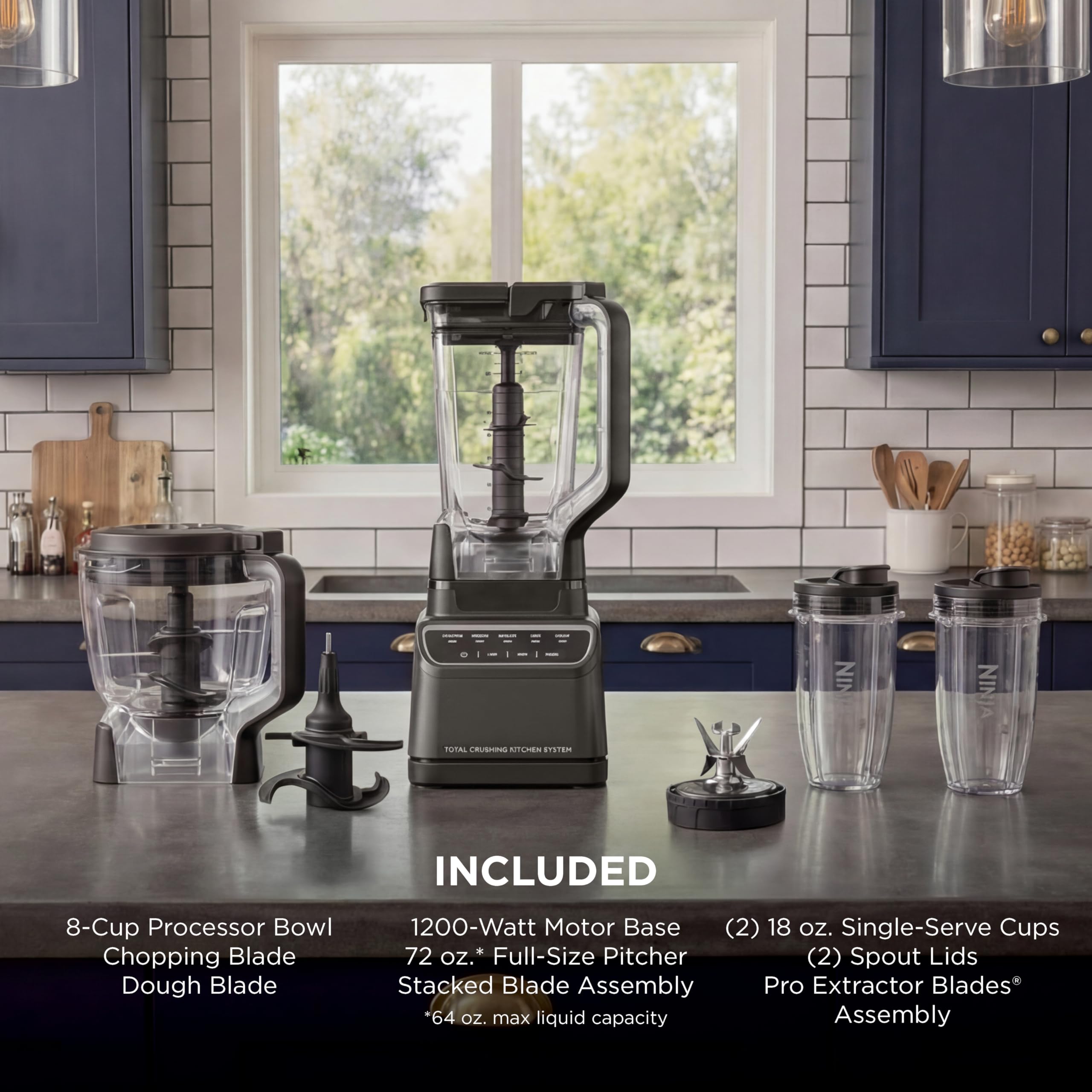 Sistema de Cocina Ninja | Todo en Uno para Batidos, Bebidas Congeladas, Picadora de Verduras y Más | Con Jarra de Tamaño Completo, Bol de Procesador de Alimentos de 8 Tazas, (2) Vasos de 18 oz, | 1200 W | Gris Oscuro | BR601AMZ detail image 7
