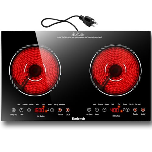 2 Burner Electric Cooktop 110v, 2000W Electric Stove Top Countertop & Built-in, Plug-in Electrics Cooktop 24 Inch, 8 Power Levels & 8 Functions, Touch Control, Safety Lock, Timer, Karienvir detail image 8