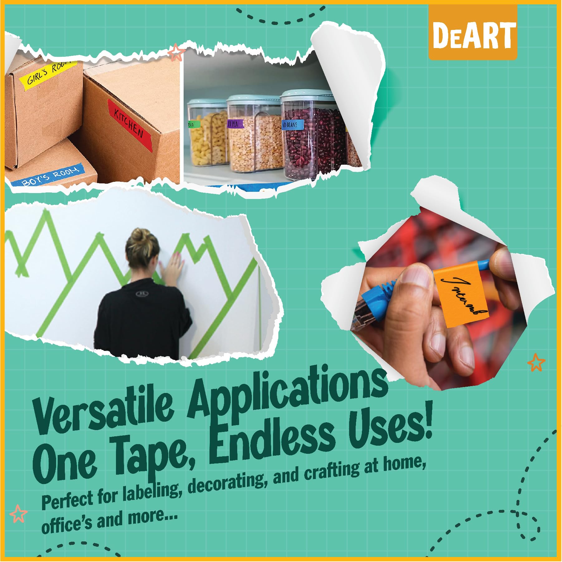 DEART 8X Colored Masking Tape, 33 Ft x 1 inch Colored Painters Tape for Arts & Crafts Labeling or Coding, Craft Supplies Color Tape Rolls, Colorful Masking Craft Tape, Lab Tape detail image 3