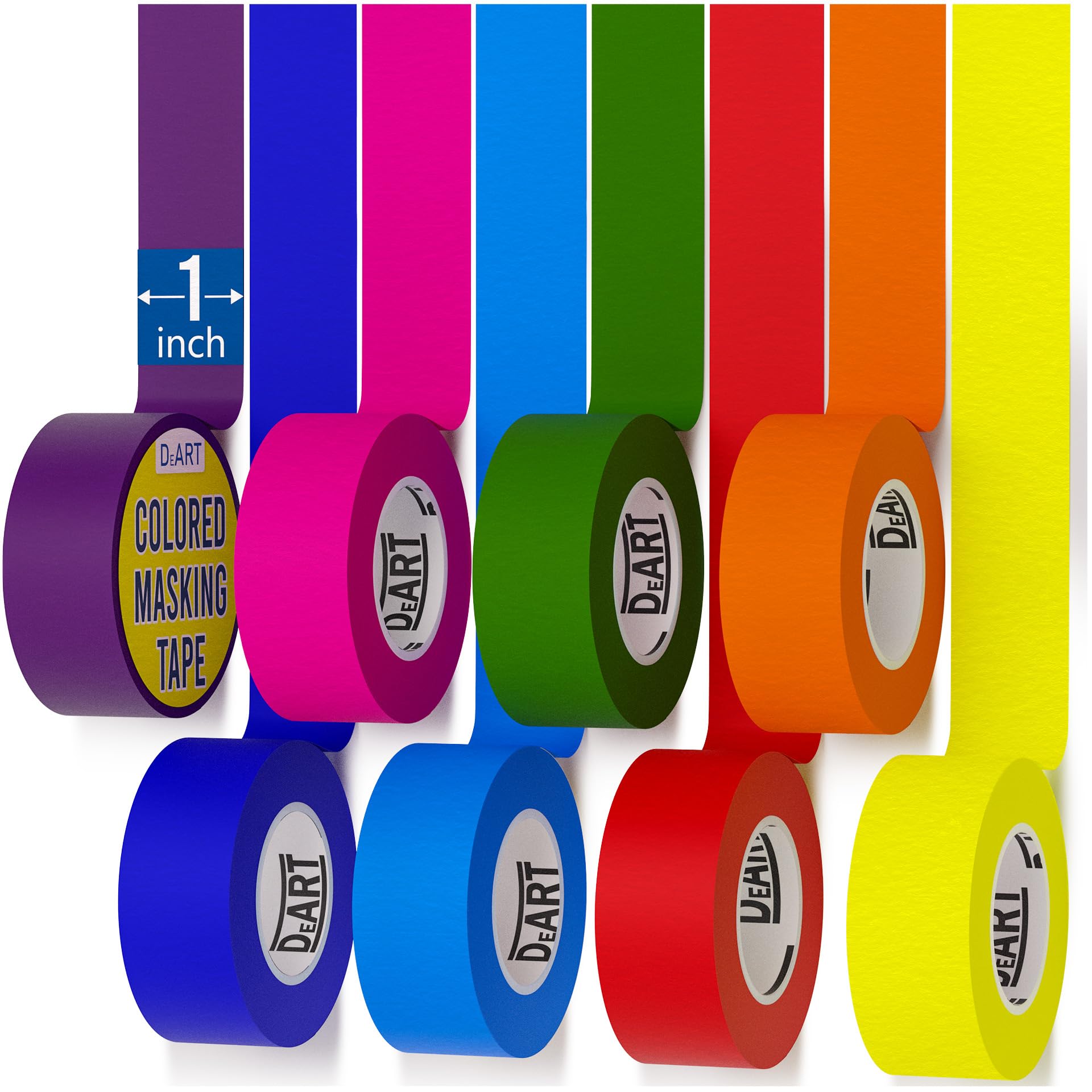 DEART 8X Colored Masking Tape, 33 Ft x 1 inch Colored Painters Tape for Arts & Crafts Labeling or Coding, Craft Supplies Color Tape Rolls, Colorful Masking Craft Tape, Lab Tape detail image 9