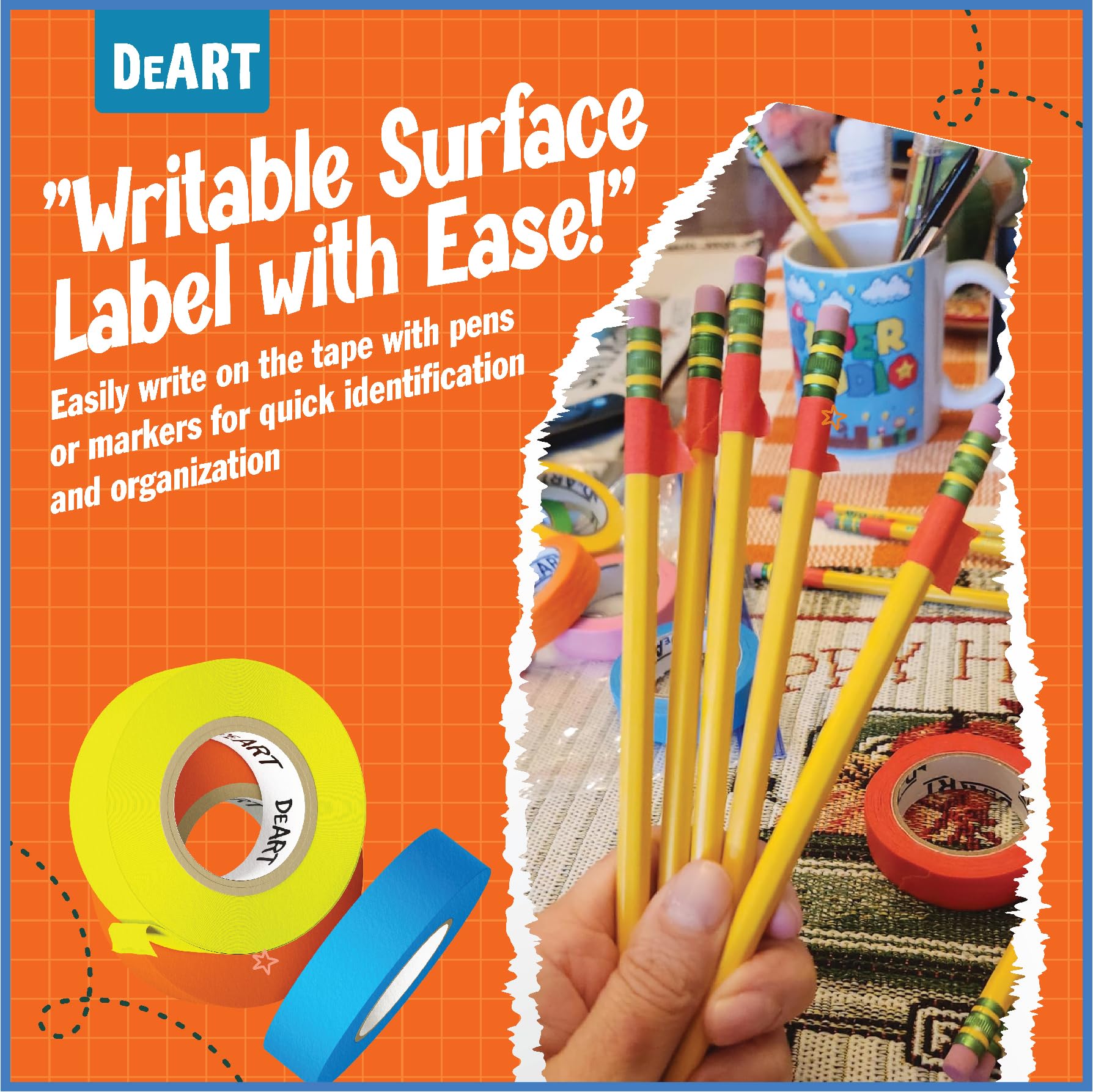 DEART 8X Colored Masking Tape, 33 Ft x 1 inch Colored Painters Tape for Arts & Crafts Labeling or Coding, Craft Supplies Color Tape Rolls, Colorful Masking Craft Tape, Lab Tape detail image 7