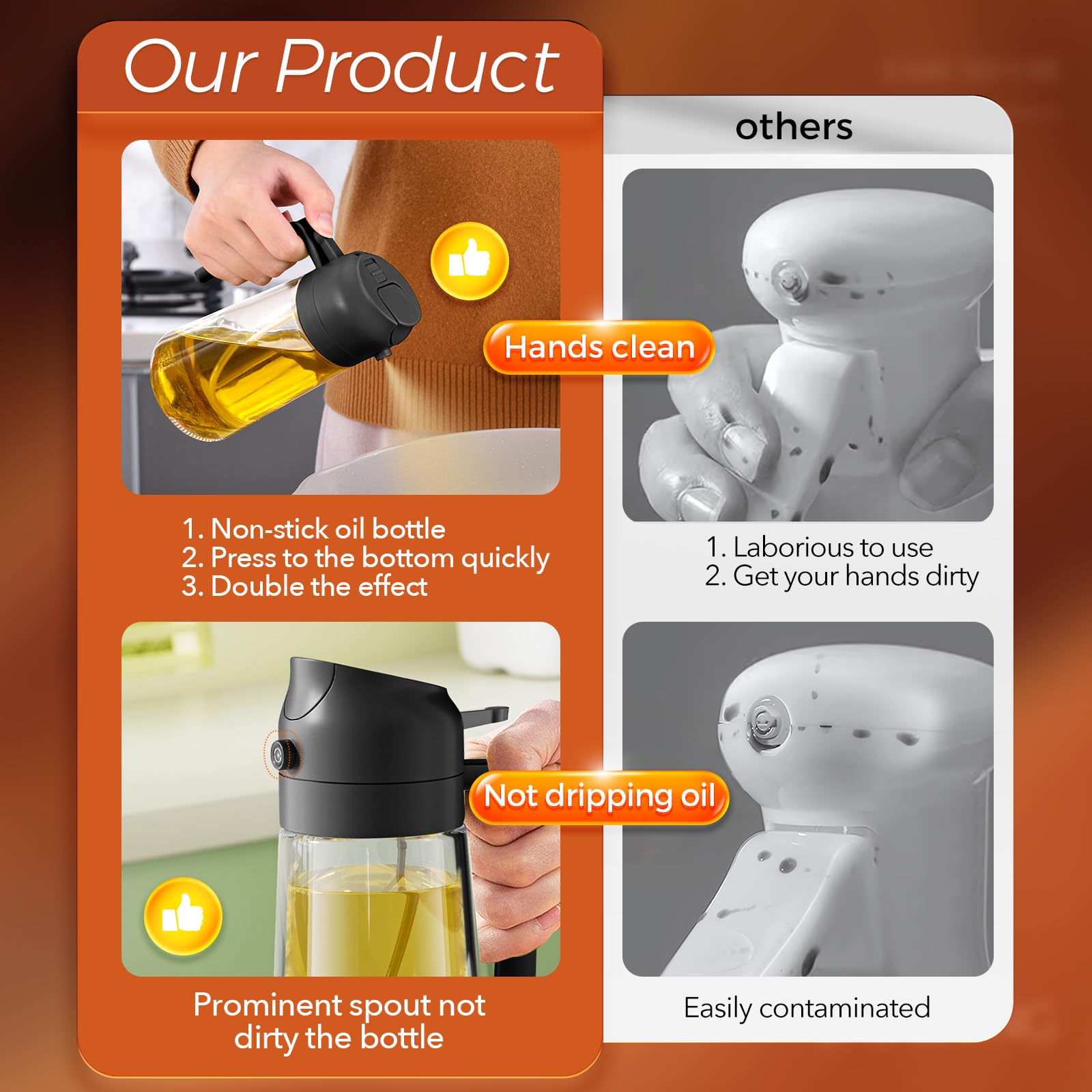 YARRAMATE 16oz (470ml) Glass Olive Oil Sprayer – 2-in-1 Spray & Pour Dispenser (Black) detail image 6