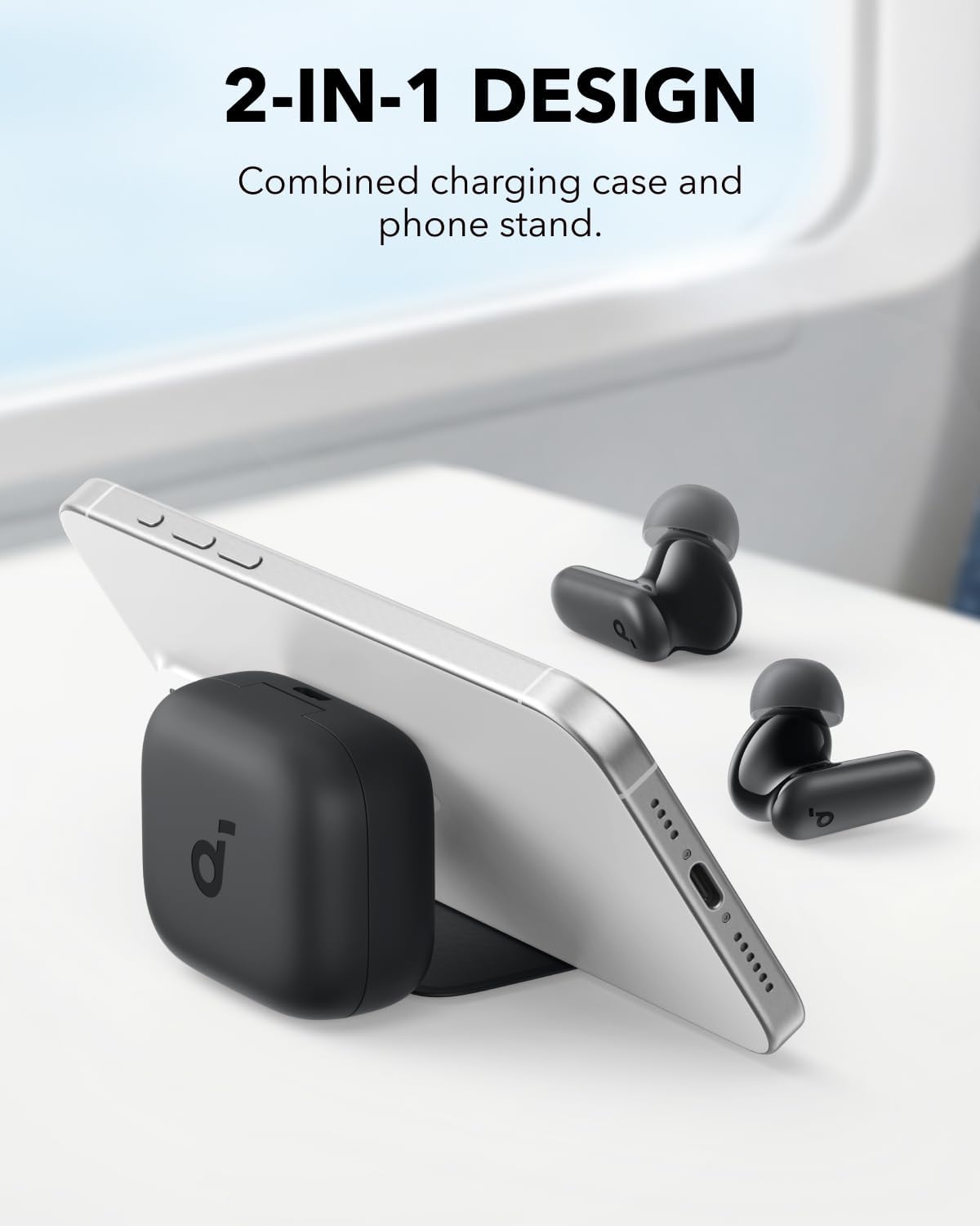 Soundcore P30i de Anker Auriculares con Cancelación de Ruido, Cancelación Fuerte e Inteligente, Graves Potentes, 45H de Reproducción, Estuche 2 en 1 y Soporte para Teléfono, IP54, Auriculares Inalámbricos, Bluetooth 5.4 (Negro) detail image 2